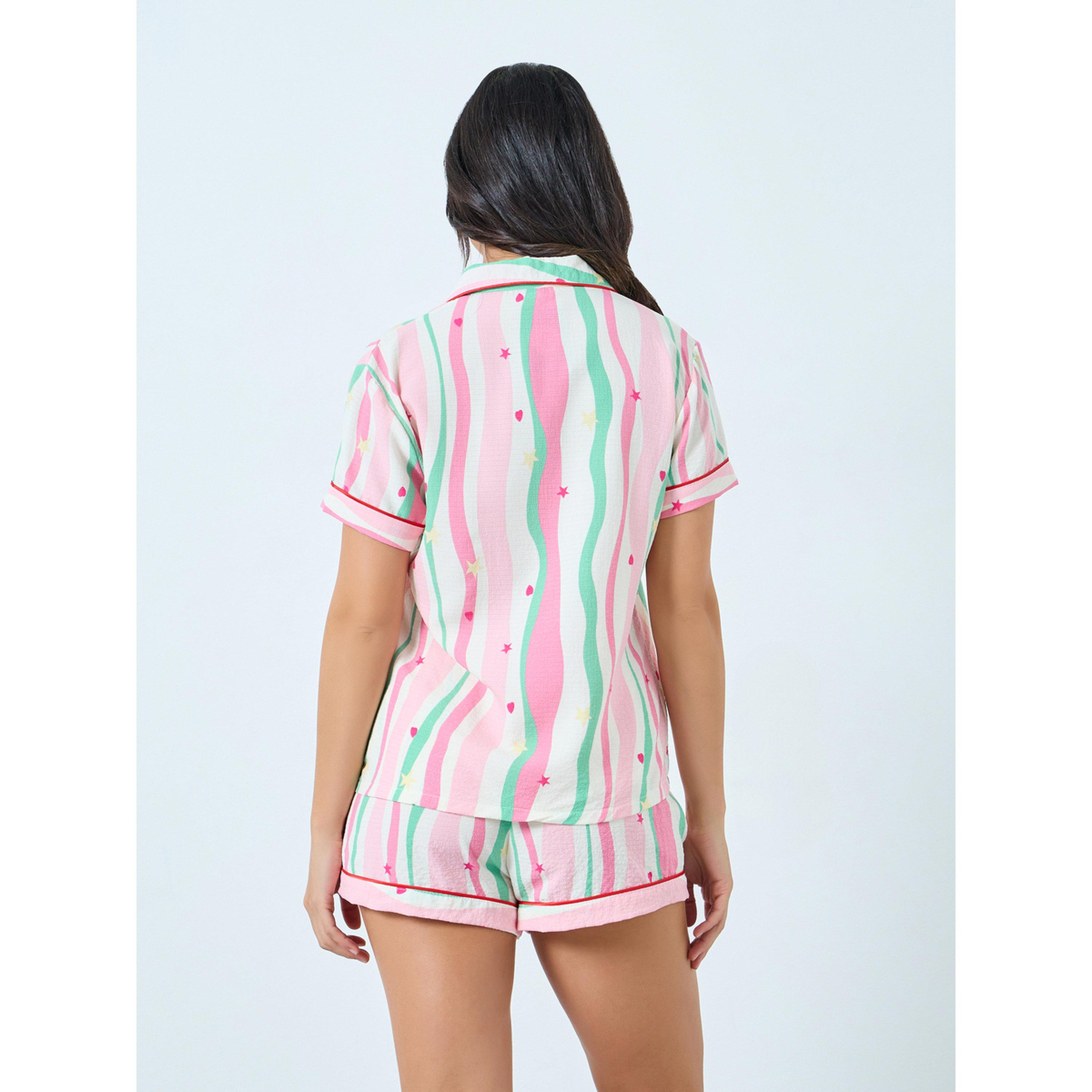 مجموعة من شورت وبلوزة بنمط مخطط-women-clothing-nightwear-pyjamas-shortsets-image-3