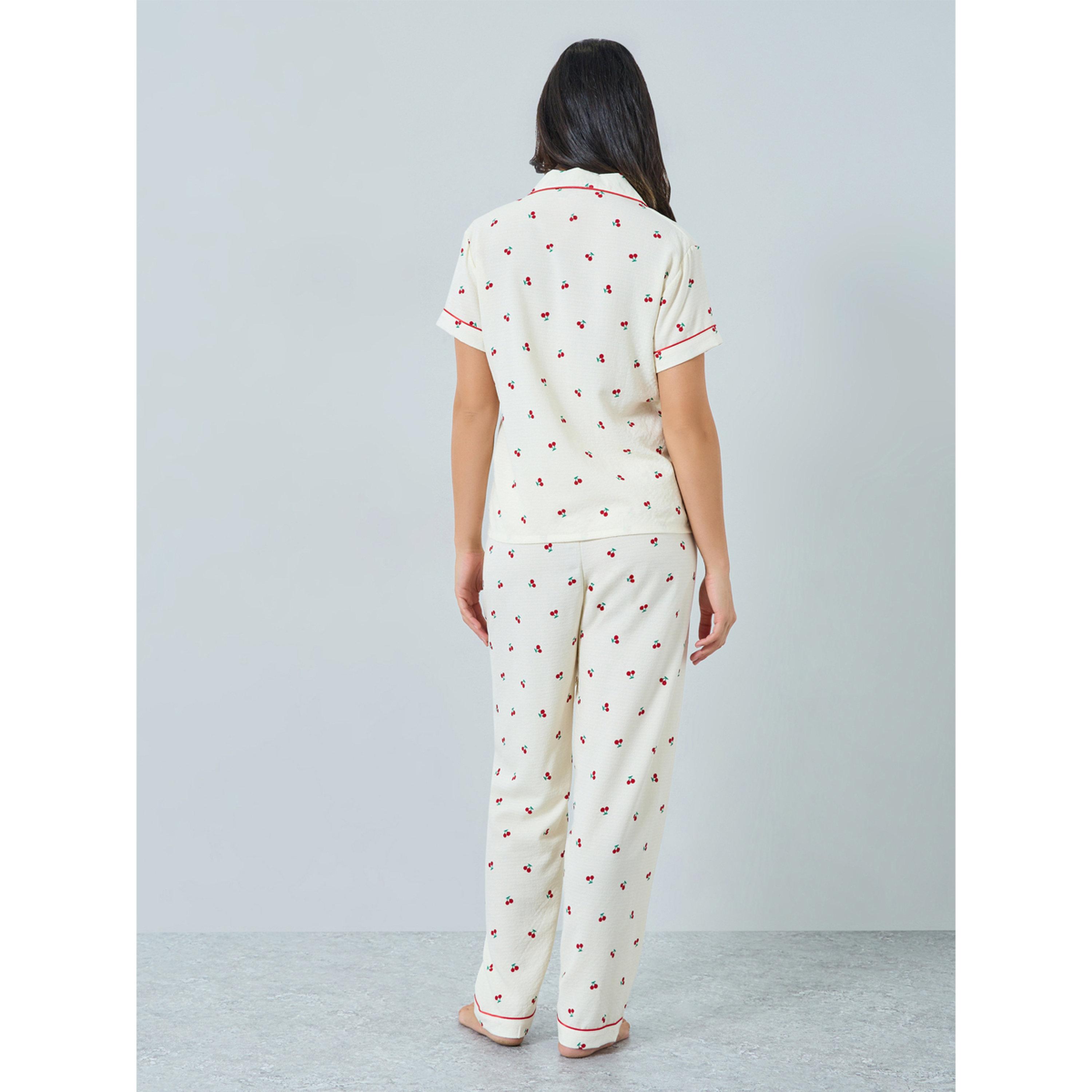 Take Two Cream Cherry Print Shirt and Pyjama Set-women-clothing-nightwear-pyjamas-longsets-image-4
