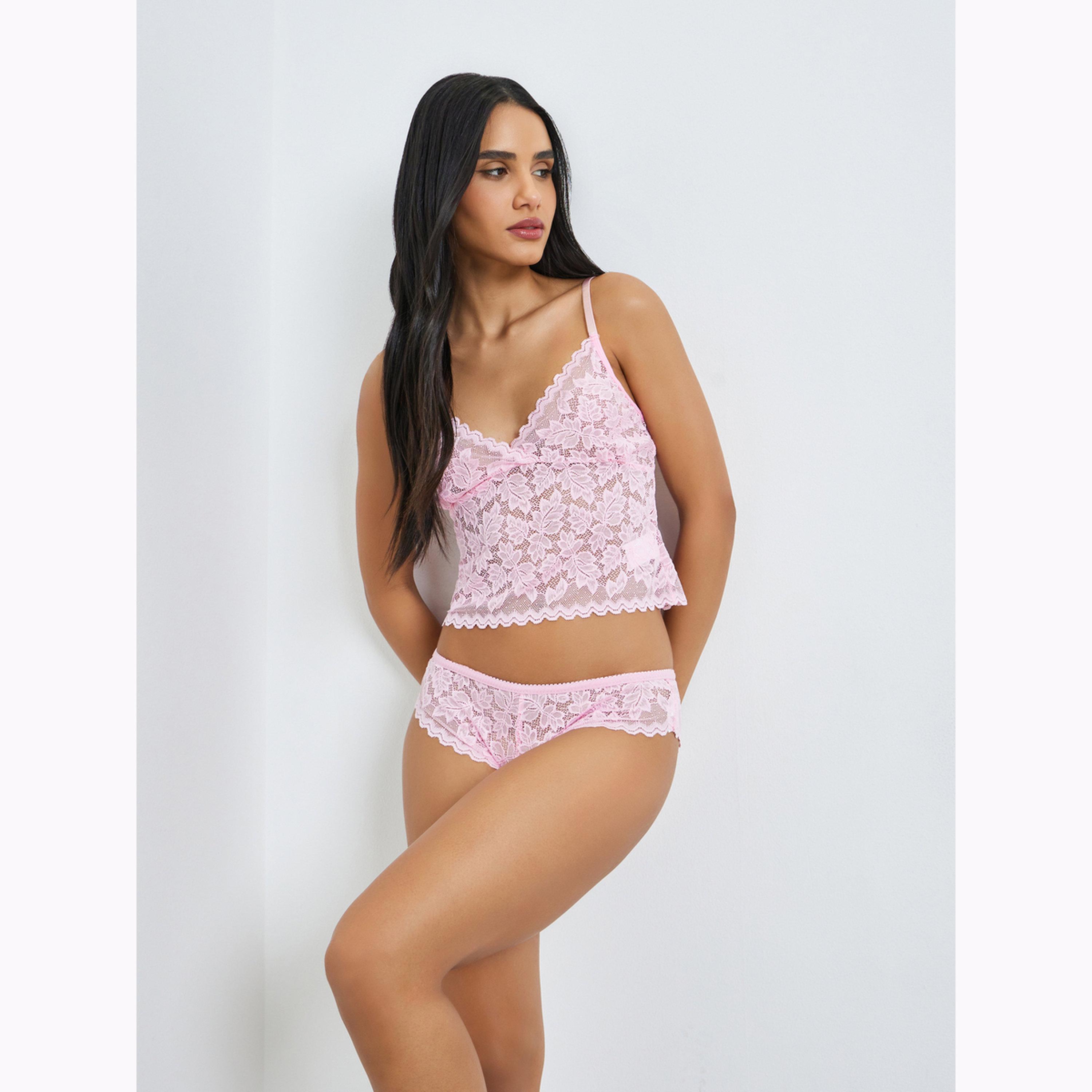 Styli Floral Lace Cami Top and Thong Brief Set-women-clothing-lingerie-lingeriesets-image-1