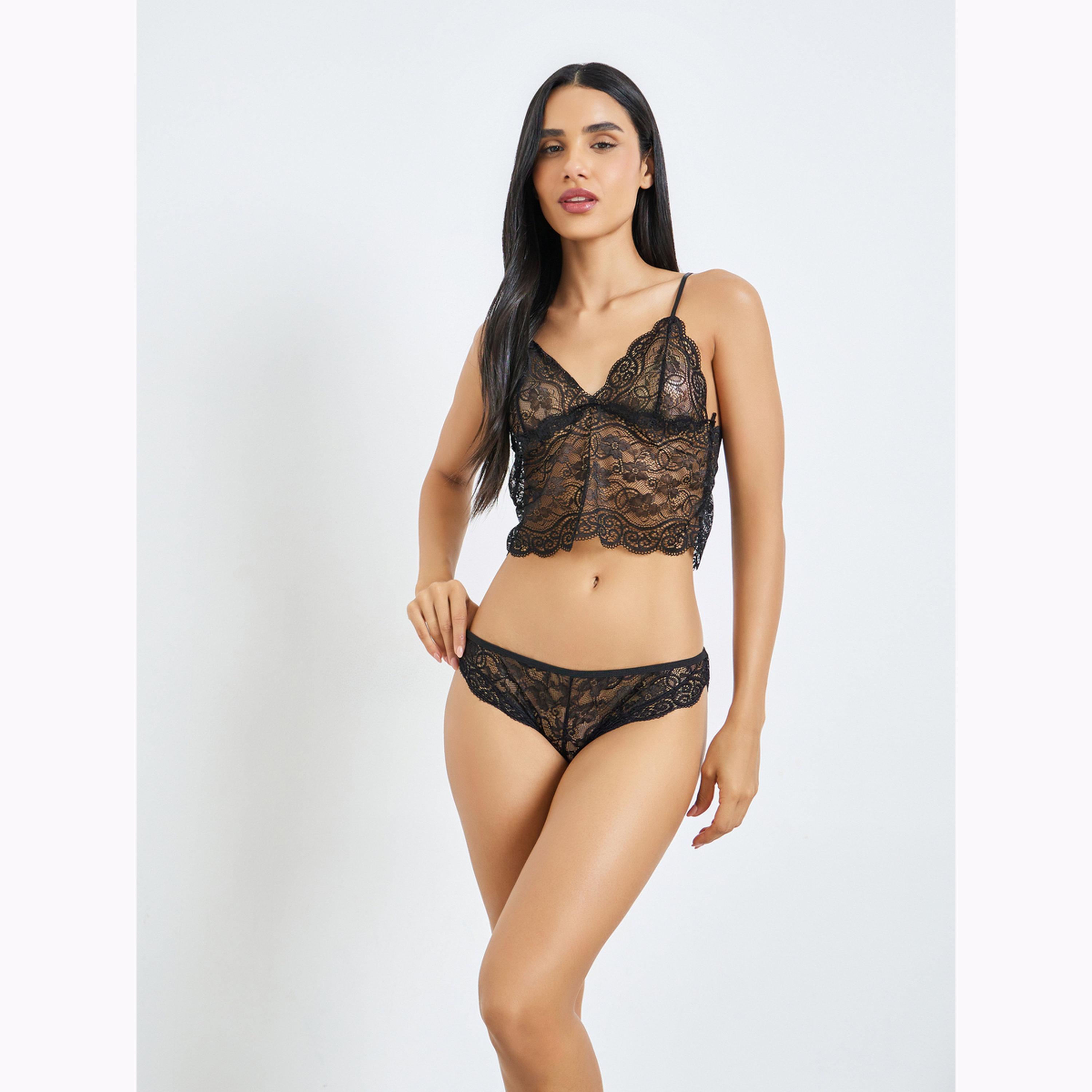 Styli Pack of 4 - Lace Non Padded Non Wired Bralette, Brief, Shorts and Robe Set-women-clothing-lingerie-lingeriesets-image-5