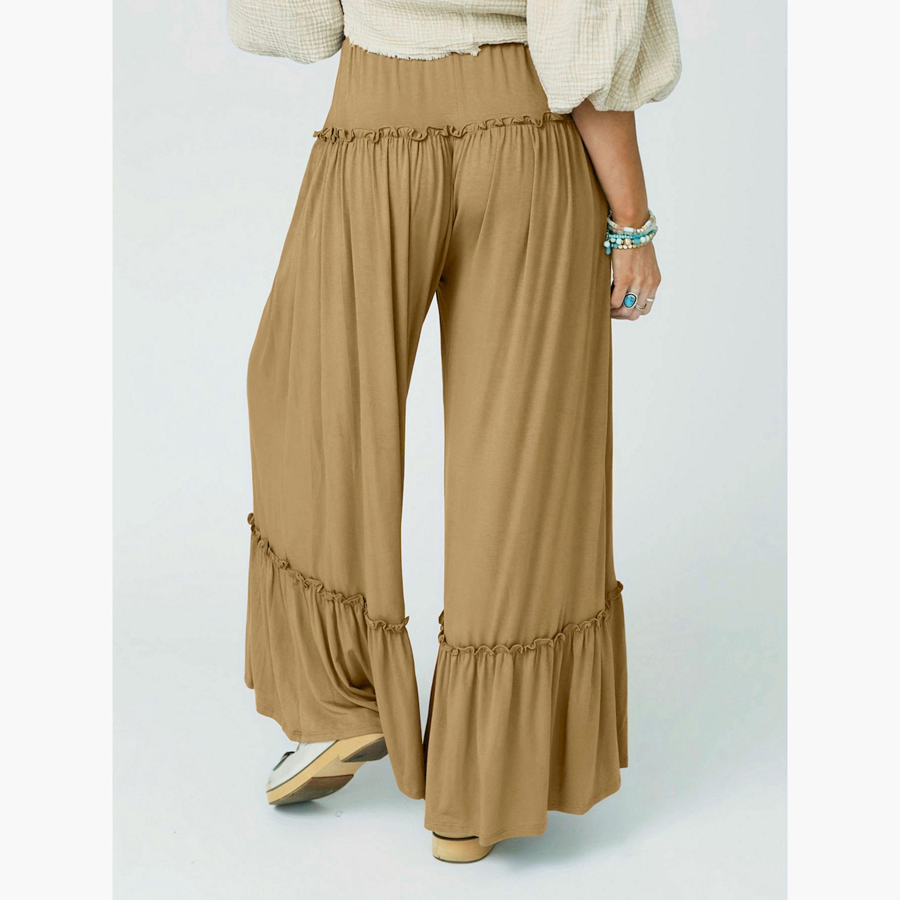 بنطال بأرجل واسعة وتفاصيل كشكش مع رباط خصر-women-clothing-bottoms-joggers-image-3