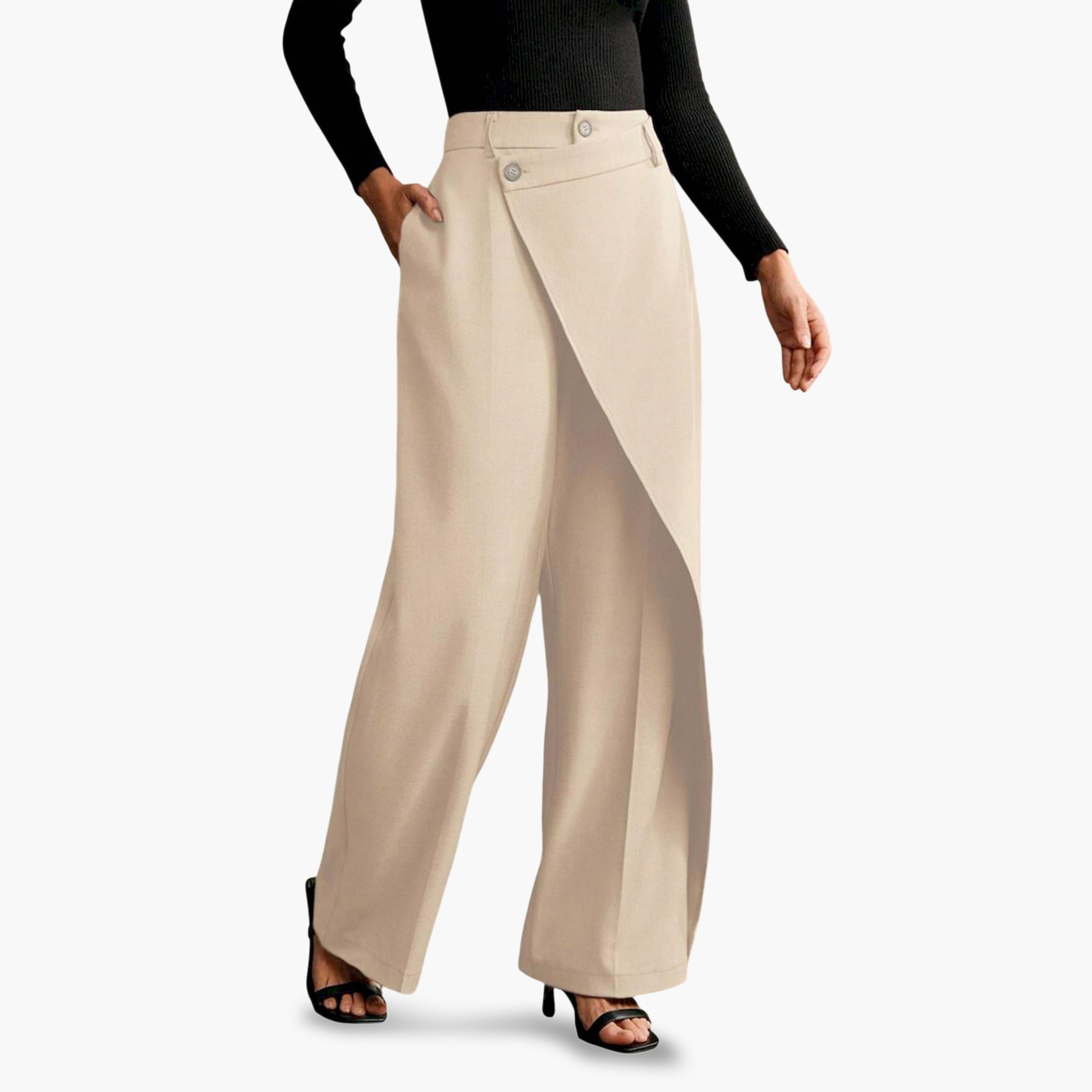 بنطال بأرجل واسعة وتصميم لف غير متماثل من الأمام-women-clothing-bottoms-joggers-image-1