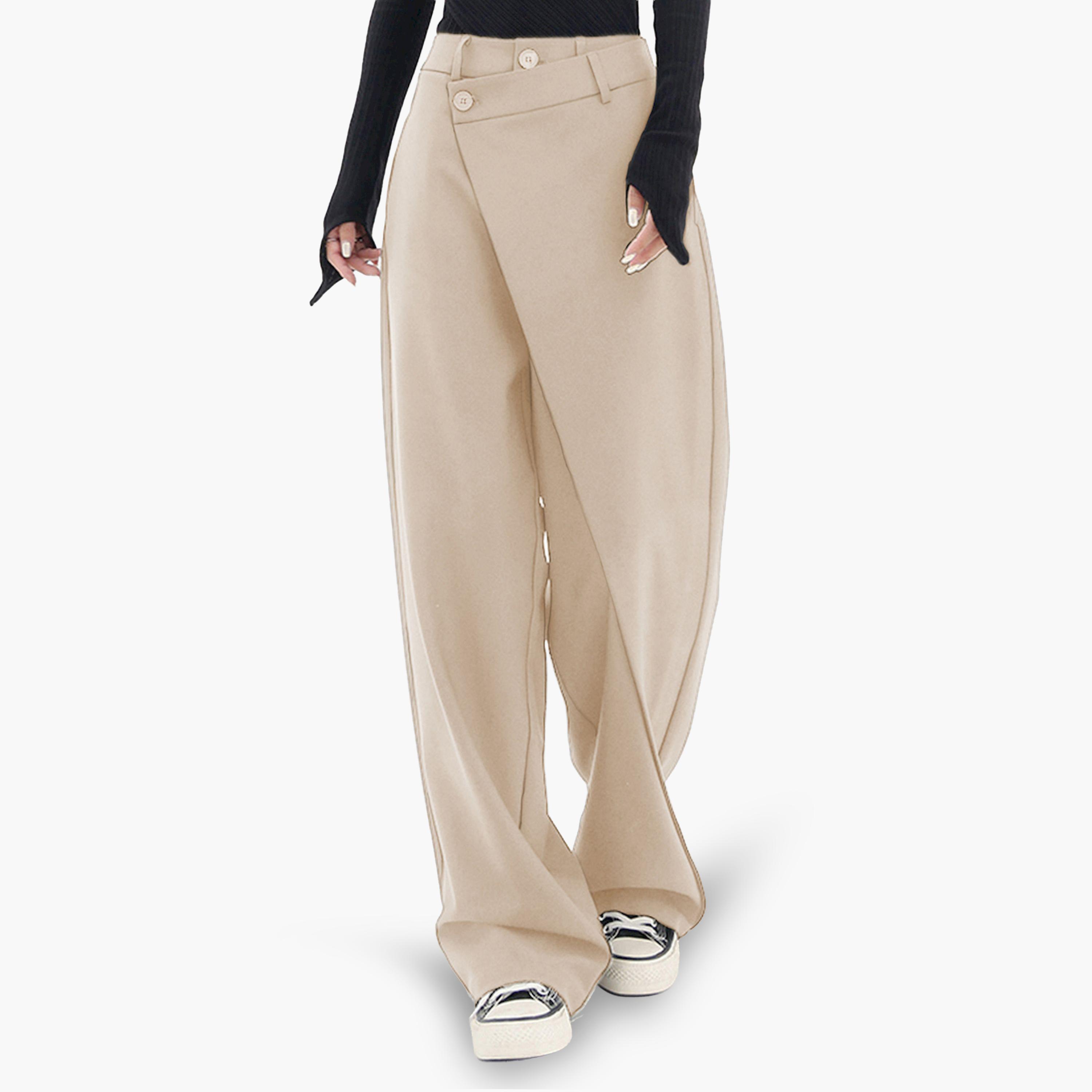 بنطال بأرجل واسعة وتصميم لف غير متماثل من الأمام-women-clothing-bottoms-joggers-image-3