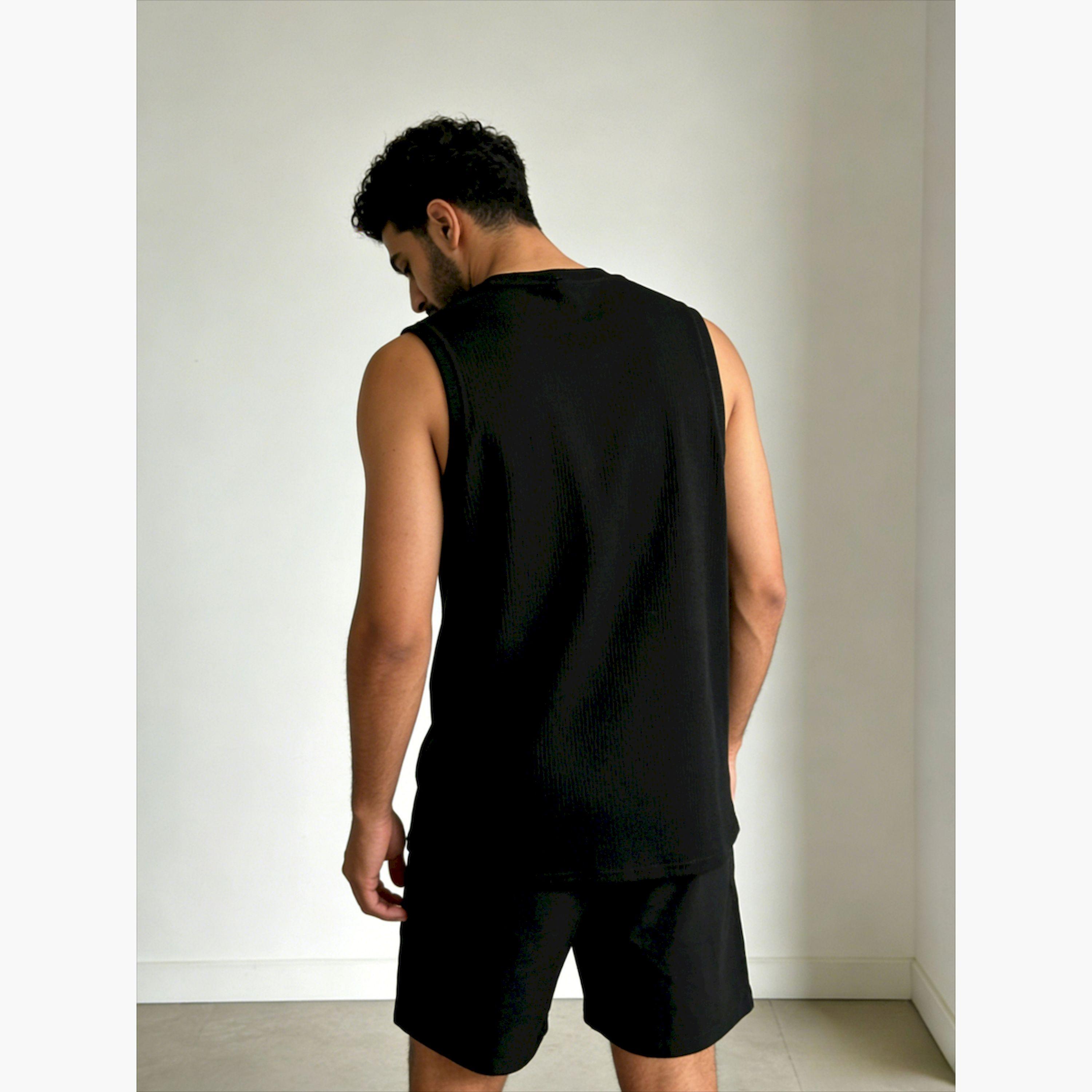 Take Two Men Black Solid Round Neck Tank and Shorts Co-Ords-men-clothing-coordsets-image-2