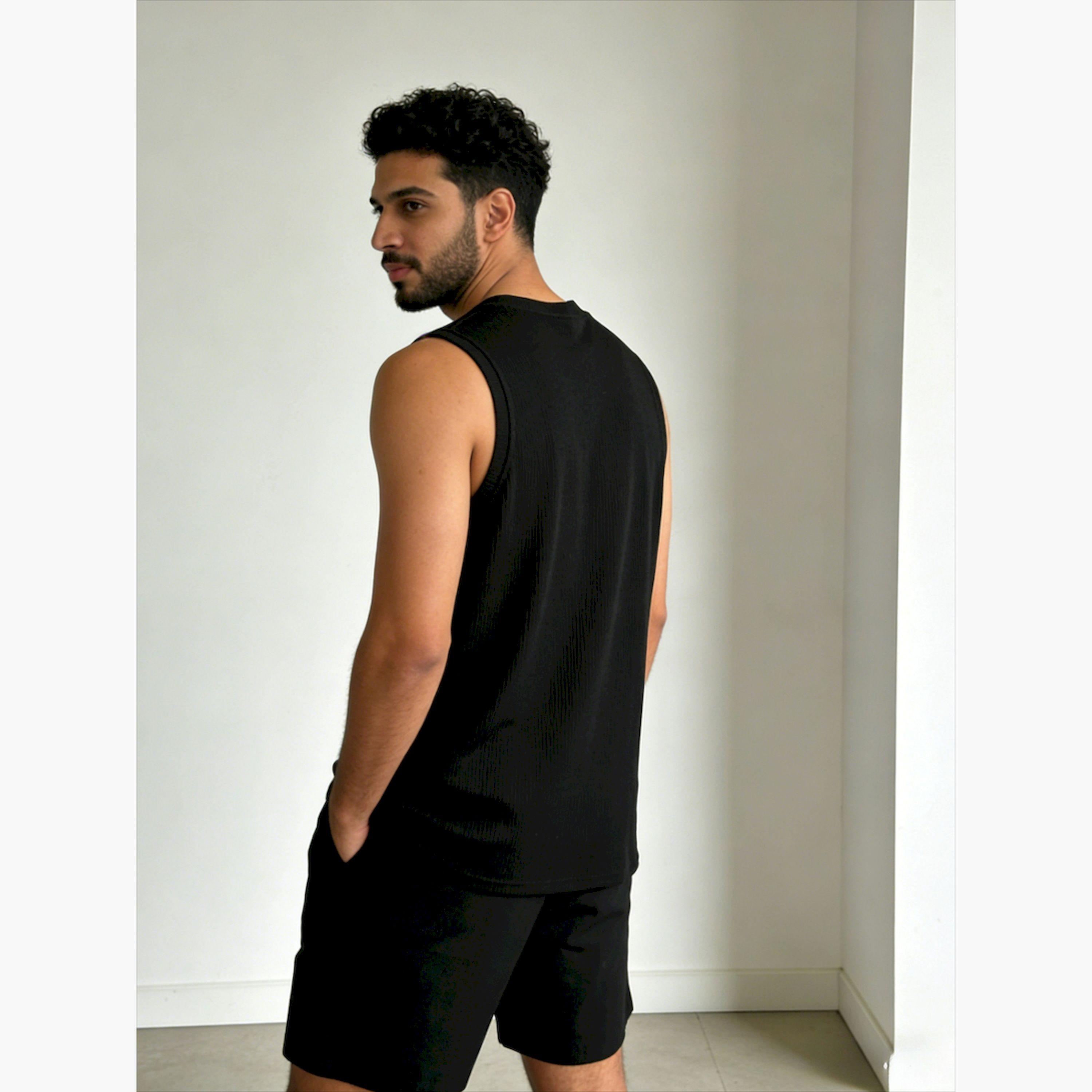Take Two Men Black Solid Round Neck Tank and Shorts Co-Ords-men-clothing-coordsets-image-3
