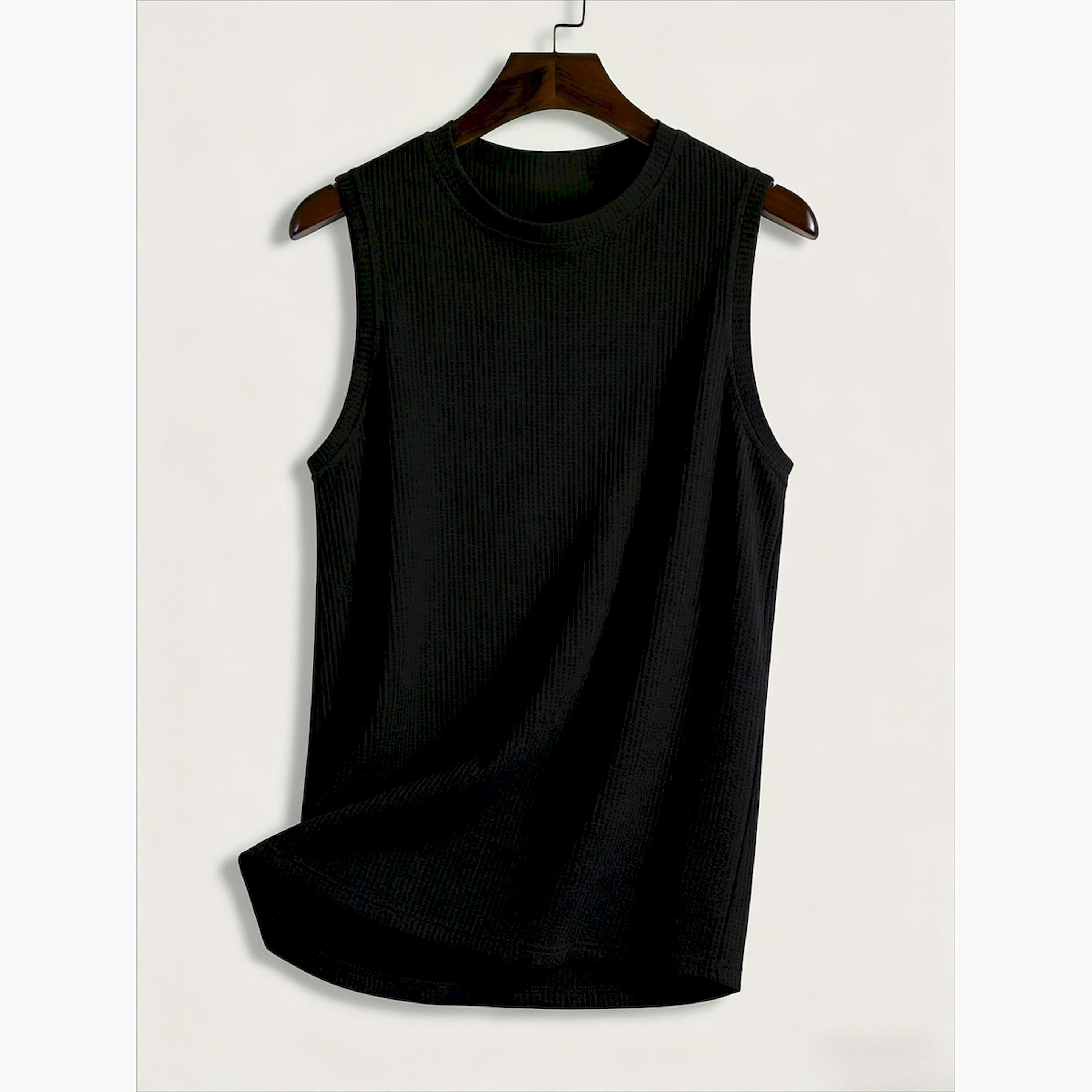 Take Two Men Black Solid Round Neck Tank and Shorts Co-Ords-men-clothing-coordsets-image-4