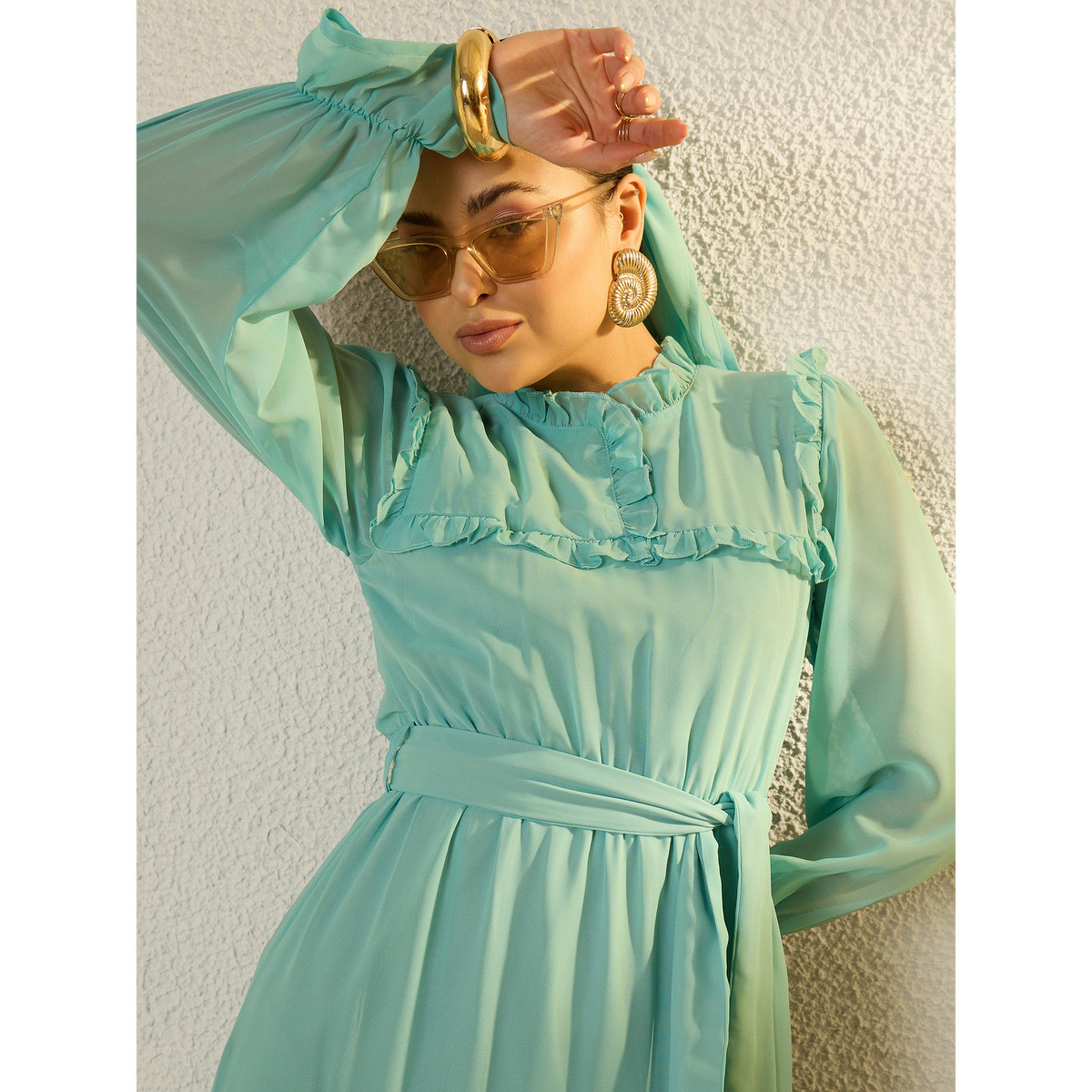 فستان طويل بكشكش وتصميم متعدد الطبقات أخضر-women-clothing-dresses-image-4