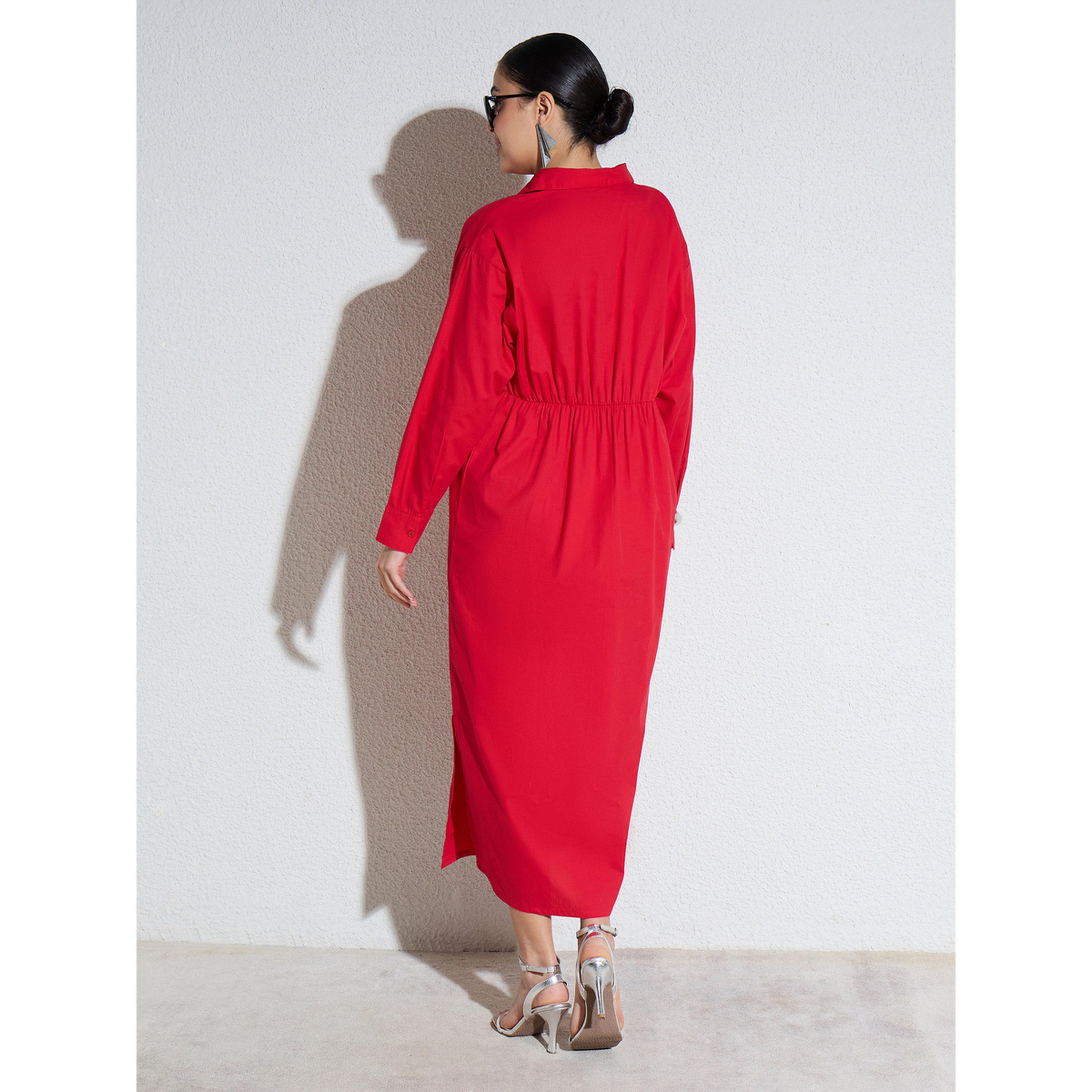 فستان طويل بوبلين بنمط بلوزة وأزرار أحمر-women-clothing-dresses-image-5