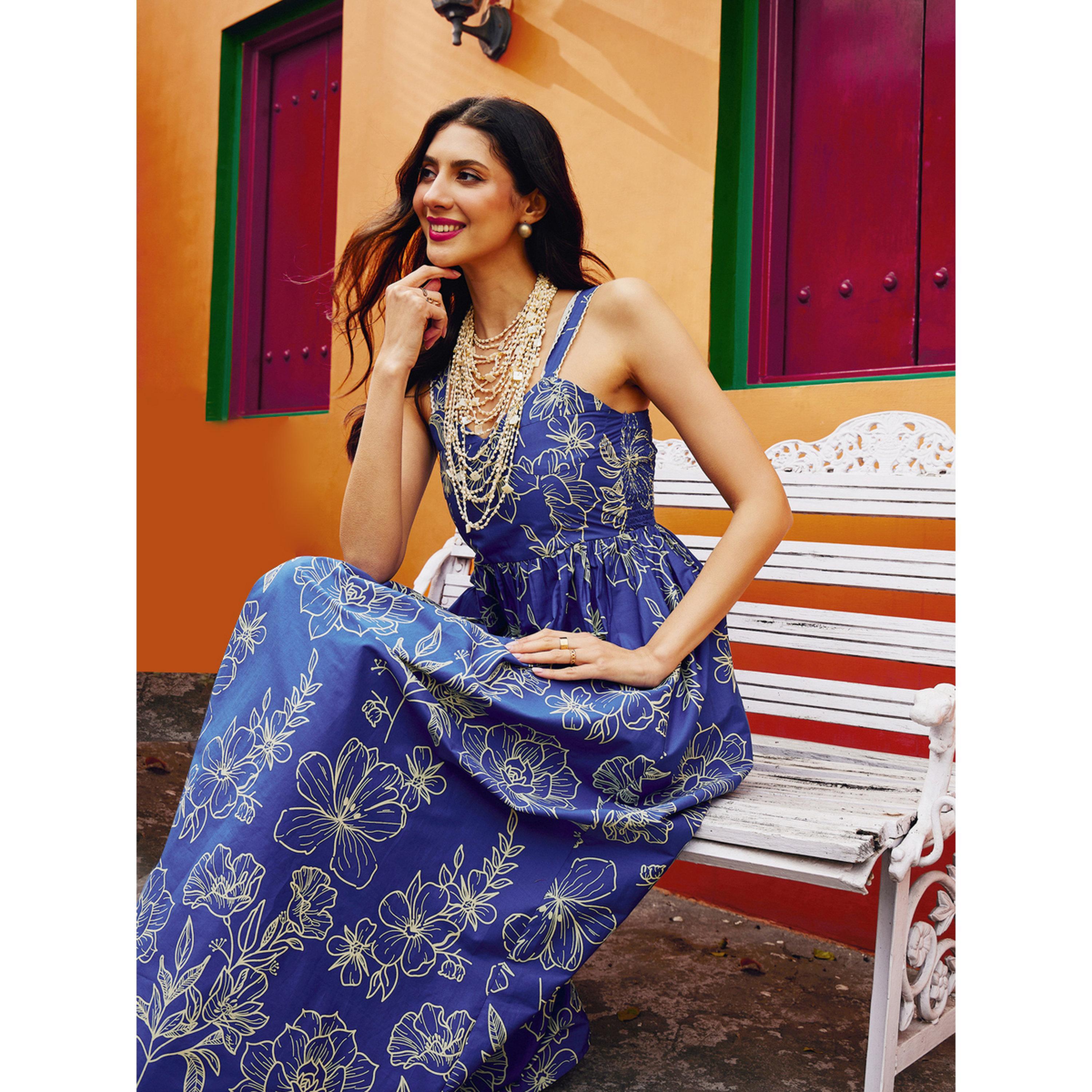 Sassafras X Styli Blue Floral Print Strappy Maxi Dress-women-clothing-dresses-image-2