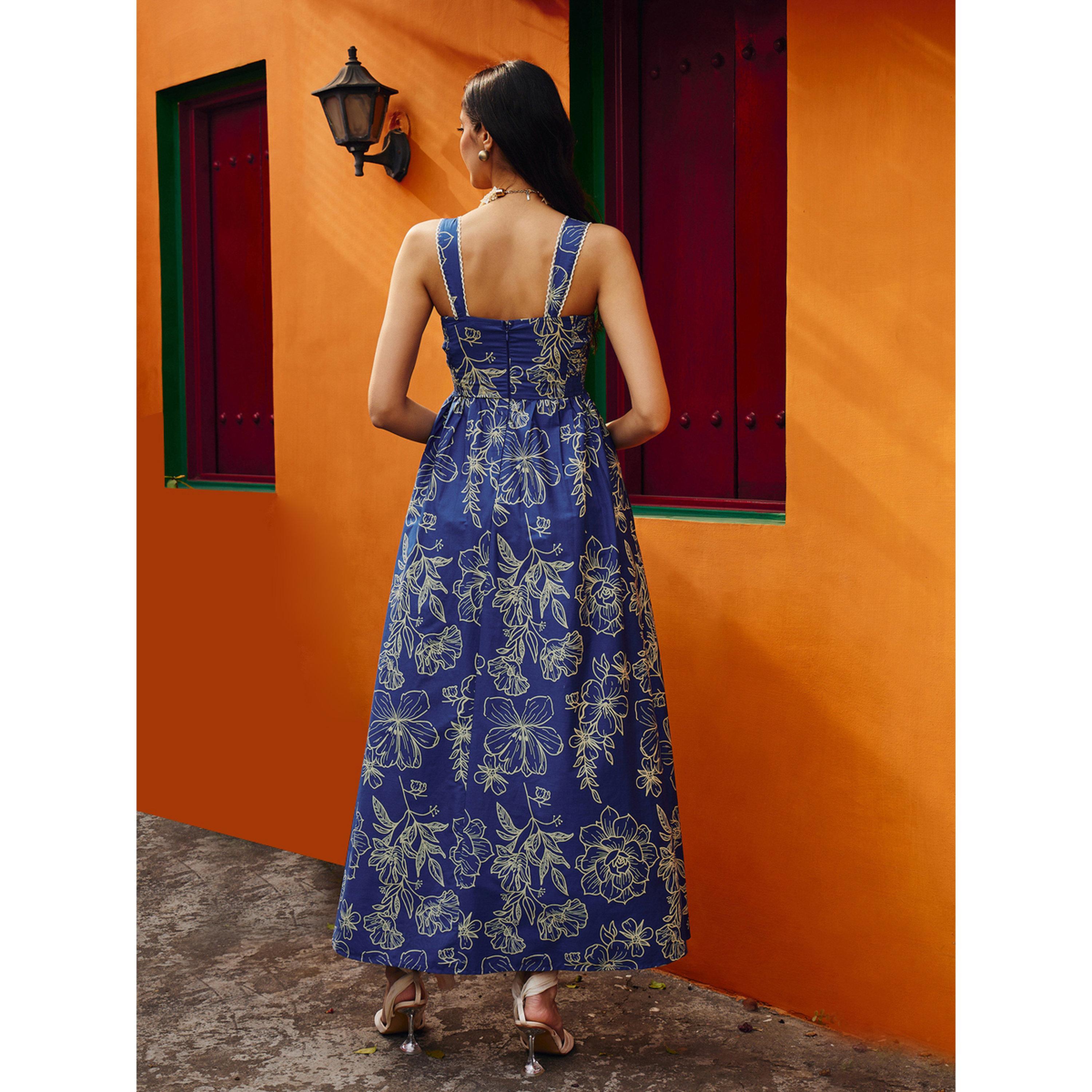 Sassafras X Styli Blue Floral Print Strappy Maxi Dress-women-clothing-dresses-image-4