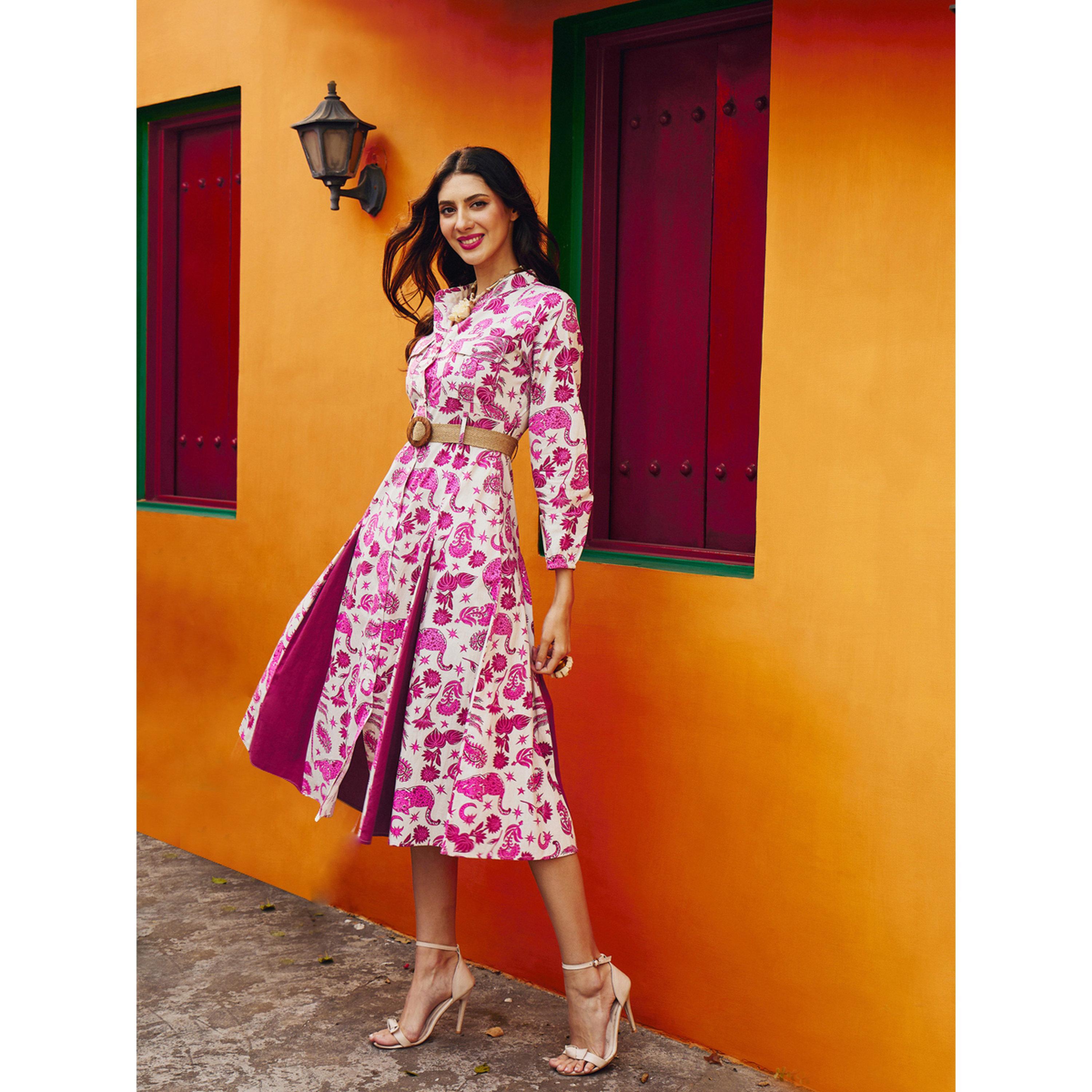 Sassafras X Styli Pink All Over Print Pleated Midi Dress-women-clothing-dresses-image-3