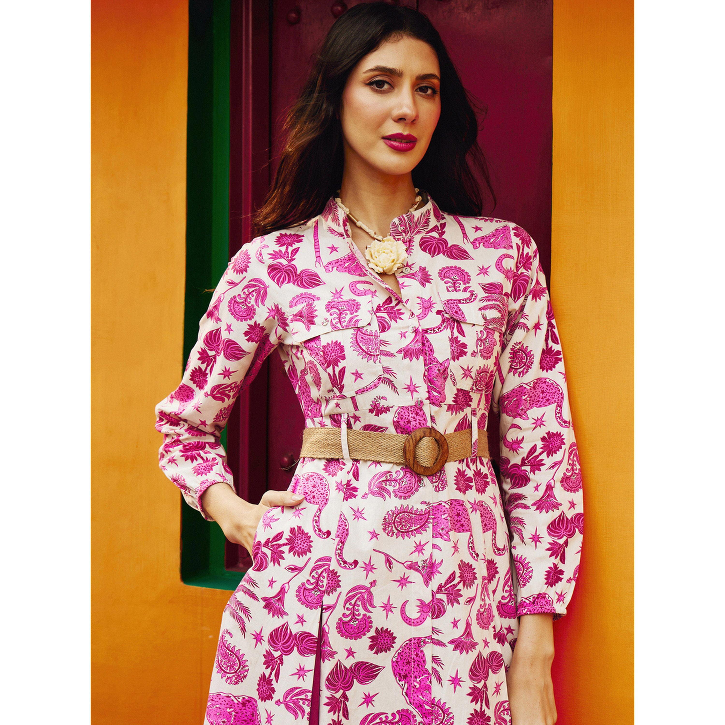 Sassafras X Styli Pink All Over Print Pleated Midi Dress-women-clothing-dresses-image-4