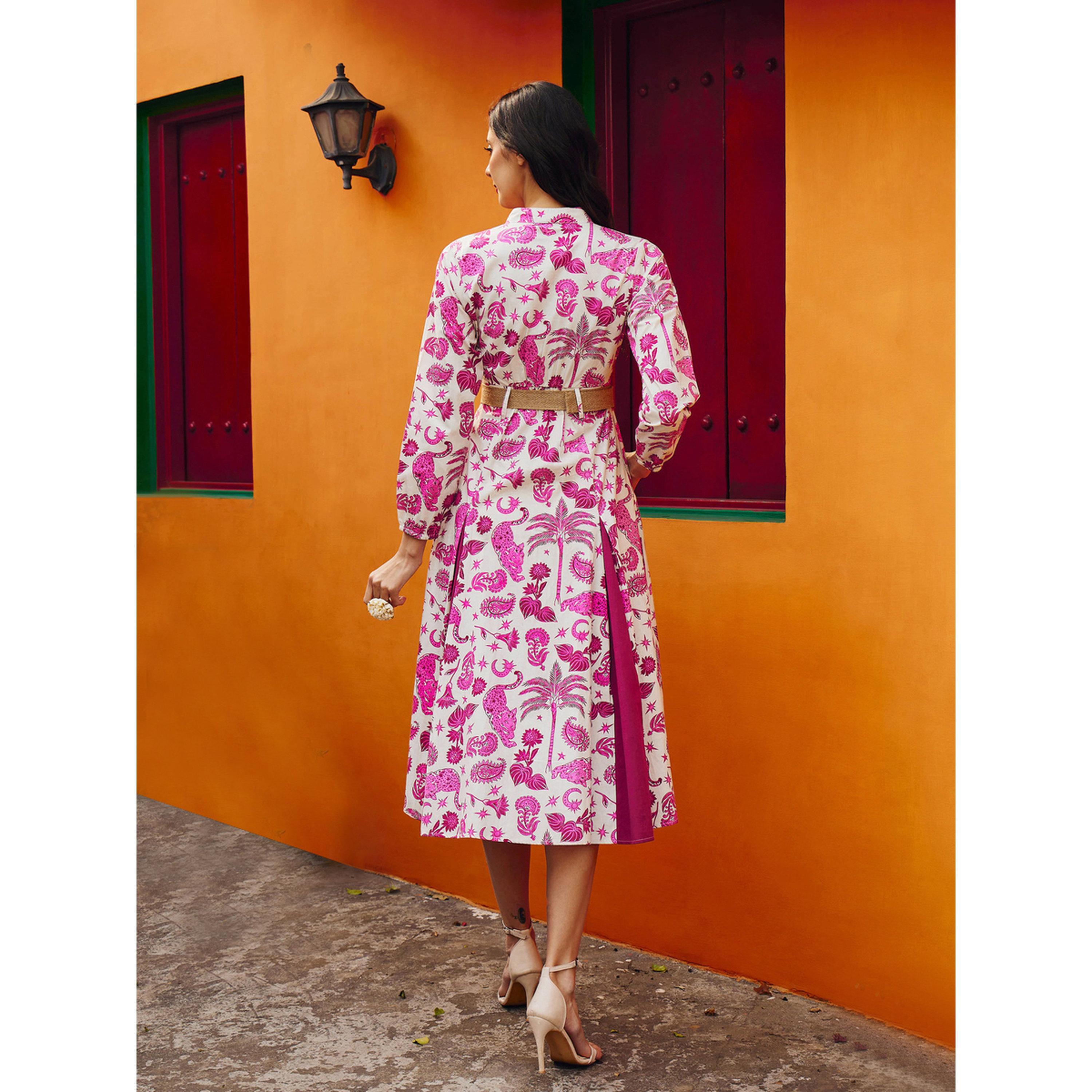 فستان ميدي بكسرات وطبعة كاملة وردي-women-clothing-dresses-image-5