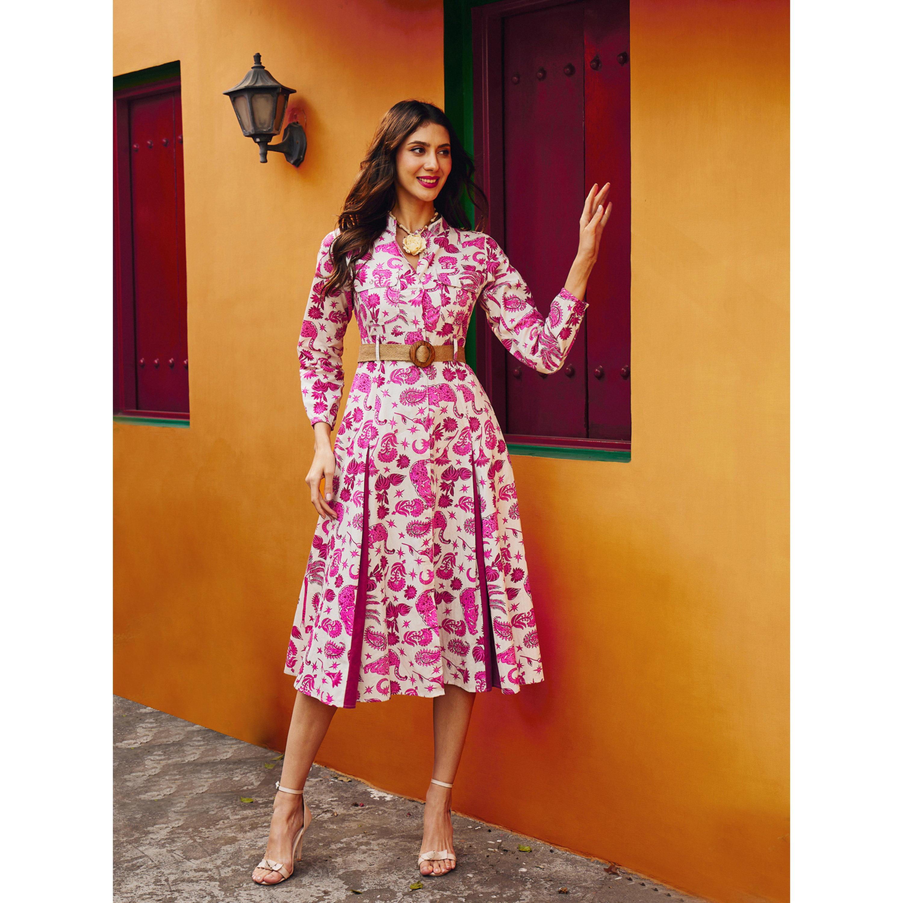 فستان ميدي بكسرات وطبعة كاملة وردي-women-clothing-dresses-image-6