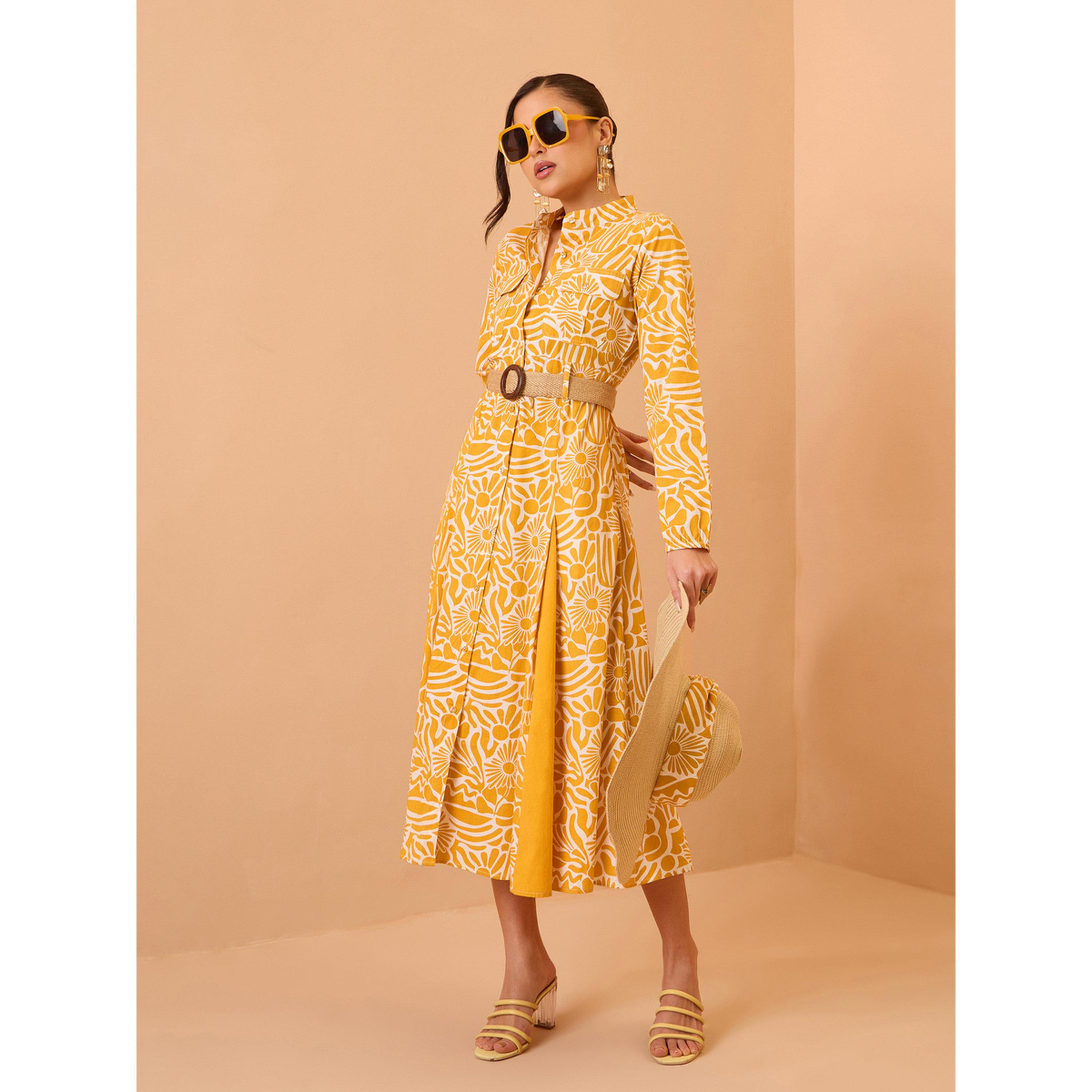 Sassafras X Styli Yellow All Over Print Pleated Midi Dress-women-clothing-dresses-image-2