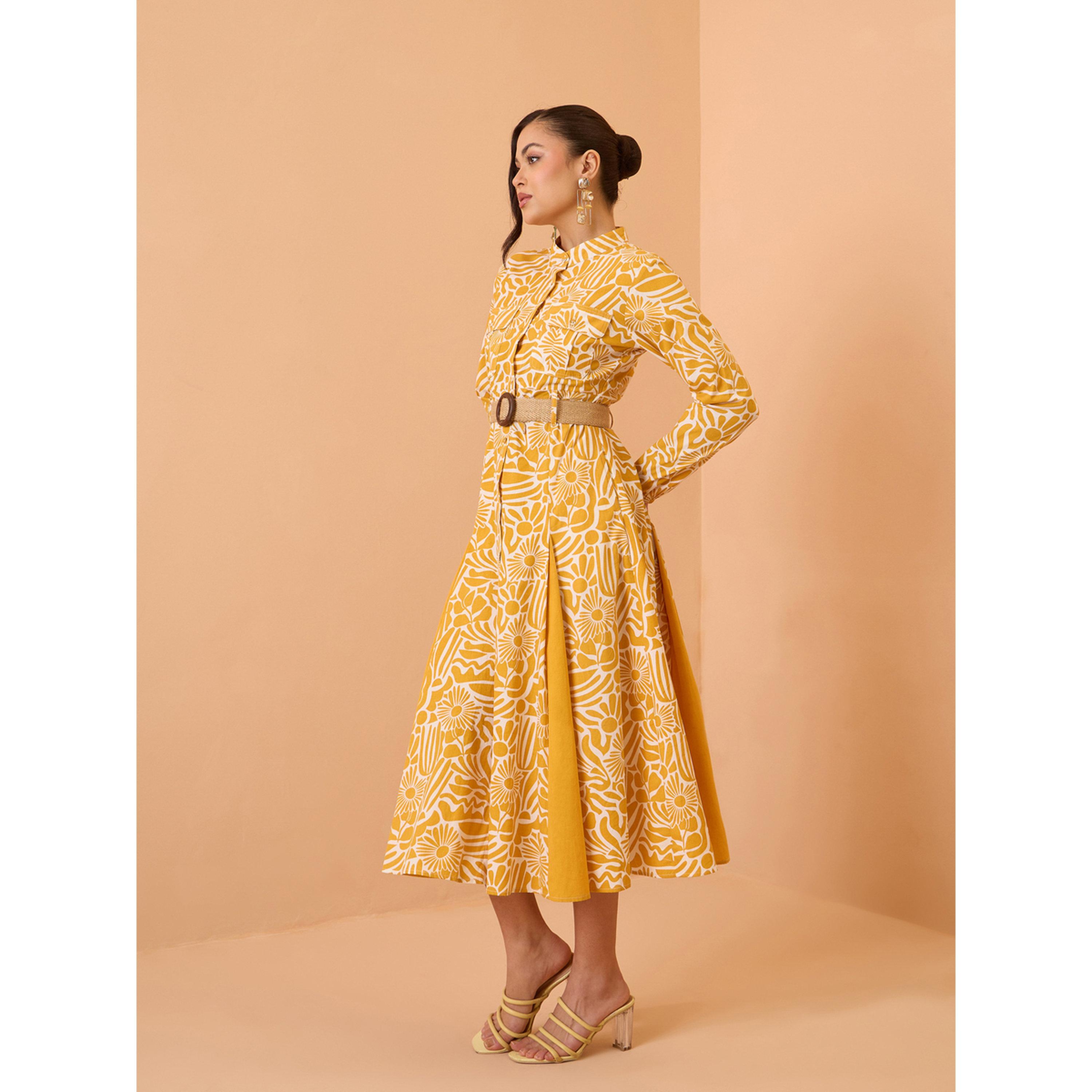 Sassafras X Styli Yellow All Over Print Pleated Midi Dress-women-clothing-dresses-image-3