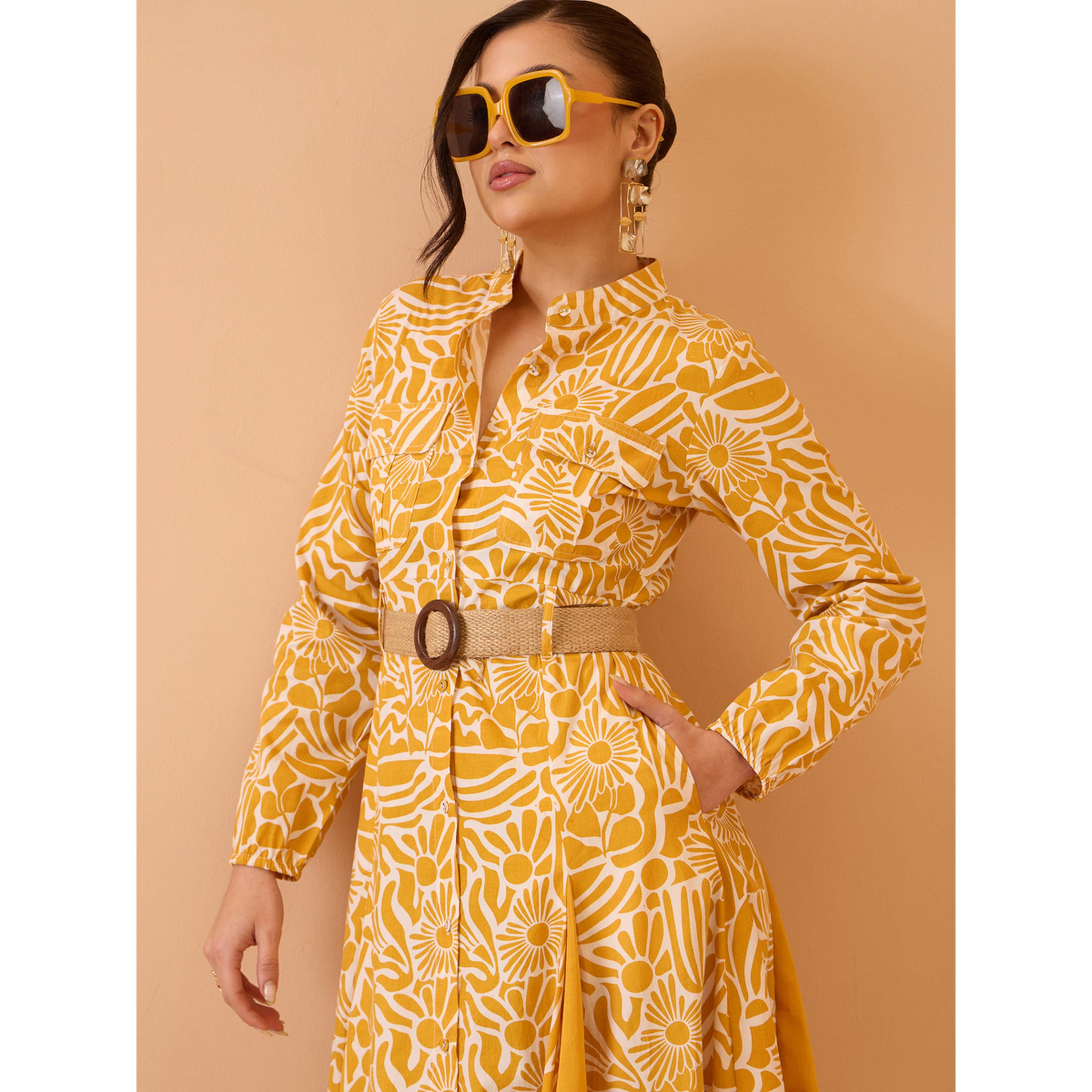Sassafras X Styli Yellow All Over Print Pleated Midi Dress-women-clothing-dresses-image-4