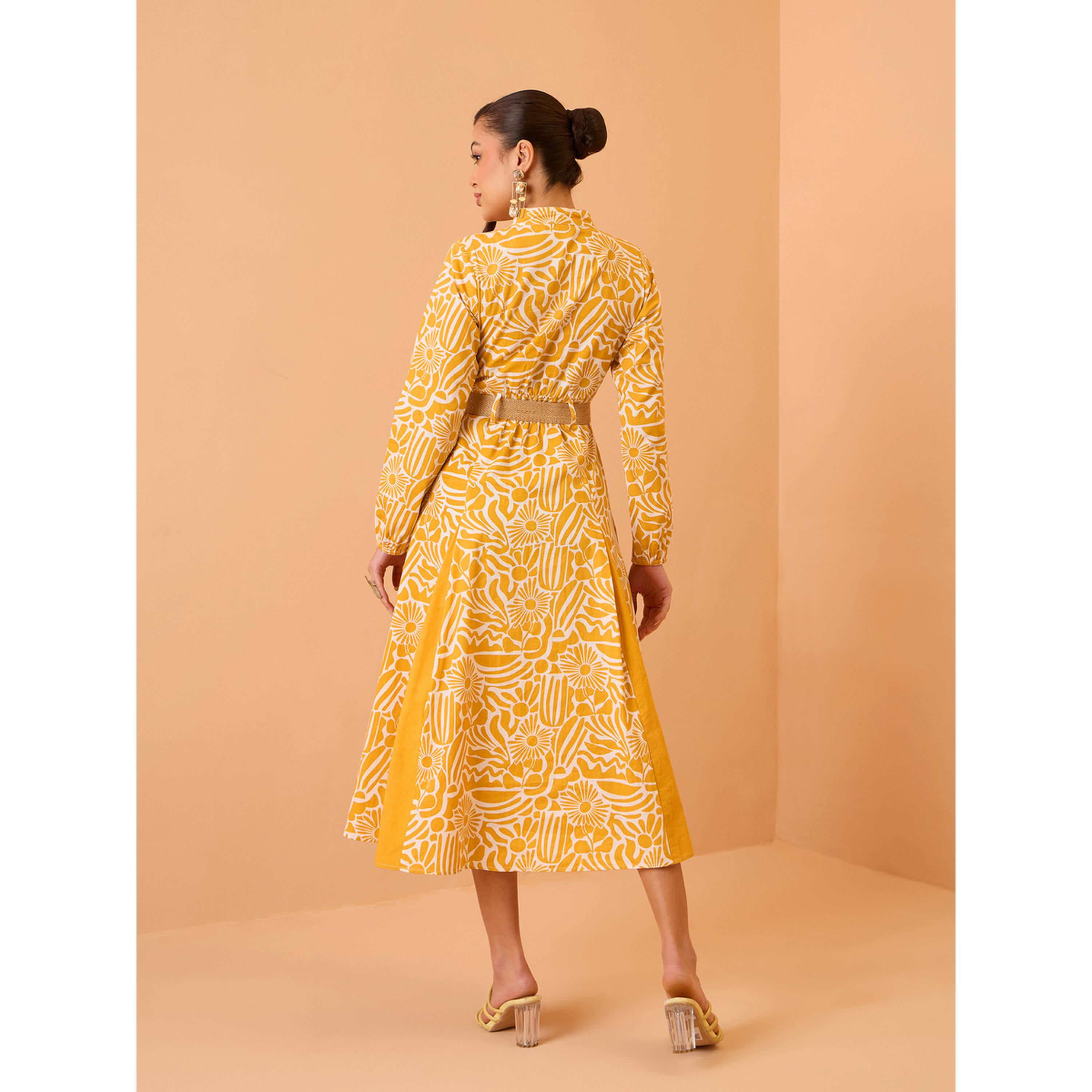 Sassafras X Styli Yellow All Over Print Pleated Midi Dress-women-clothing-dresses-image-5