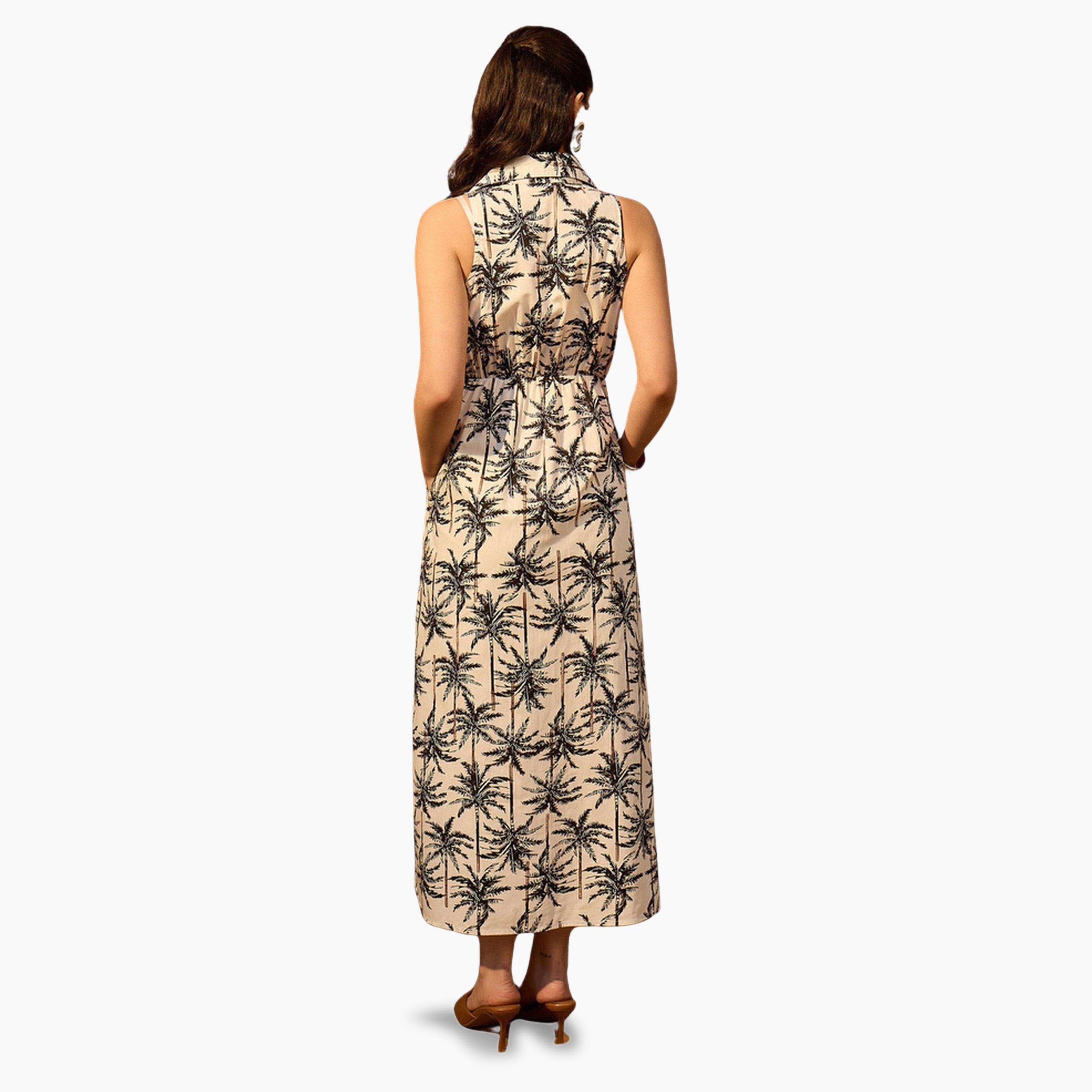 Sassafras X Styli Black Palm Print Bow Detail Midi Dress-women-clothing-dresses-image-5