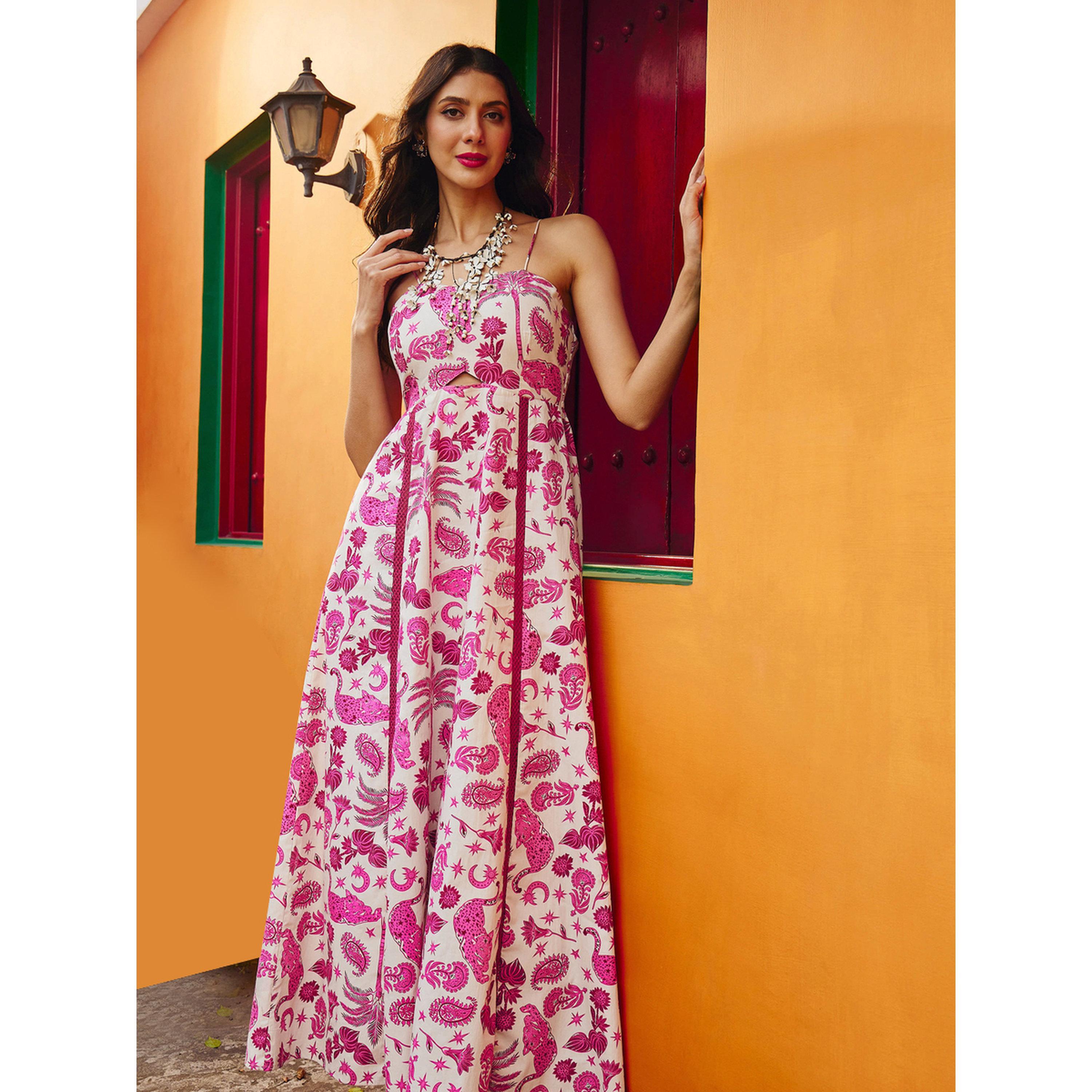 Sassafras X Styli Pink Tropical Print Strappy Maxi Dress-women-clothing-dresses-image-3