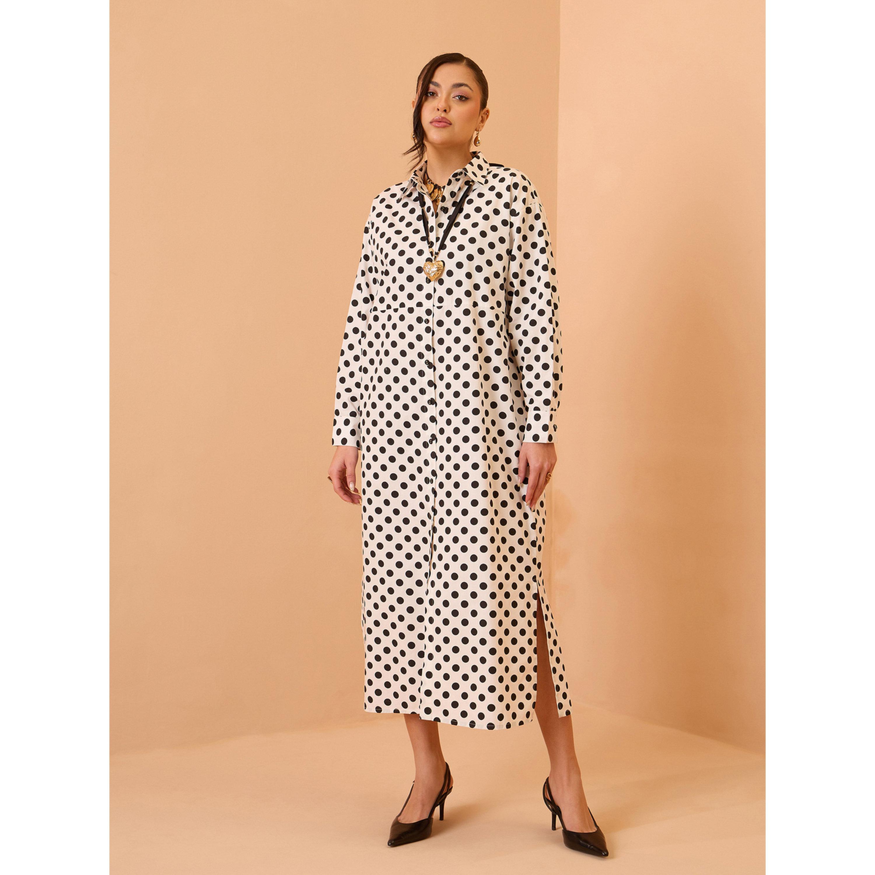 Sassafras X Styli White Polka Dot Cotton Shirt Midi Dress-women-clothing-dresses-image-1