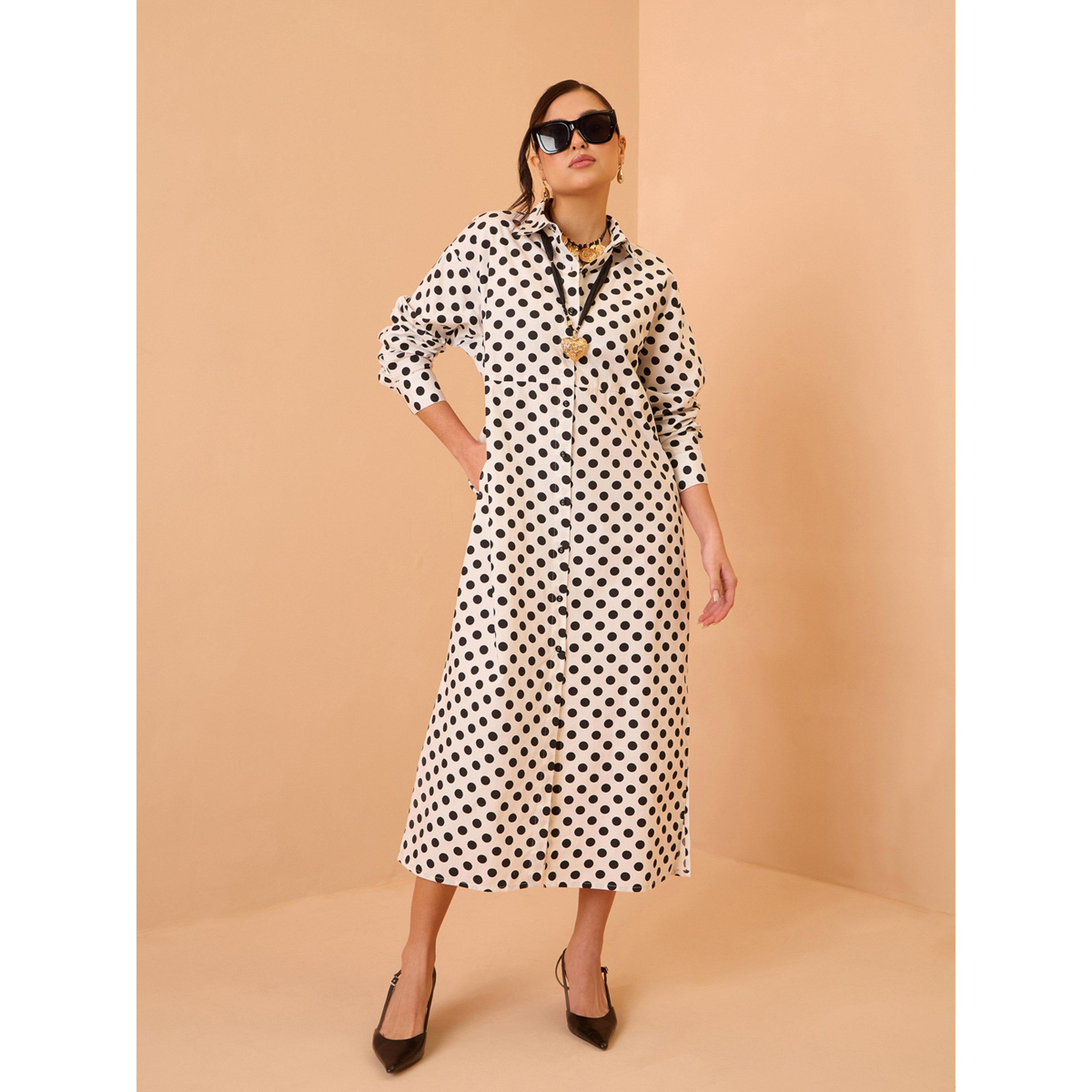 فستان ميدي قطن بنمط بلوزة وطبعة منقطة أبيض-women-clothing-dresses-image-4