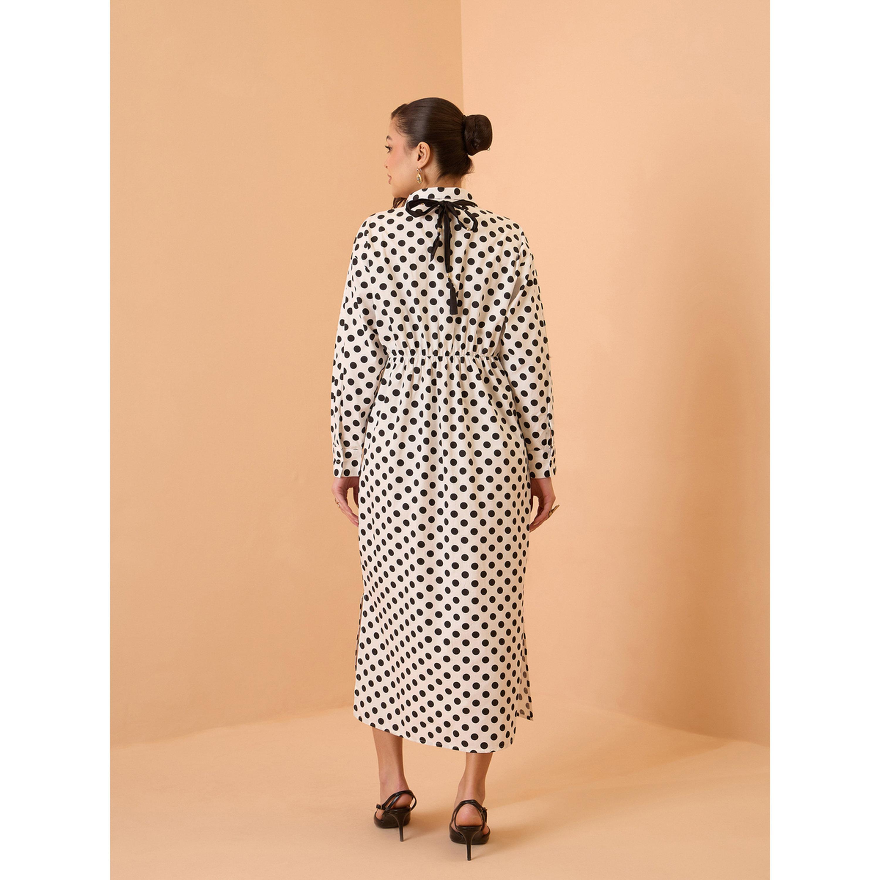 فستان ميدي قطن بنمط بلوزة وطبعة منقطة أبيض-women-clothing-dresses-image-5