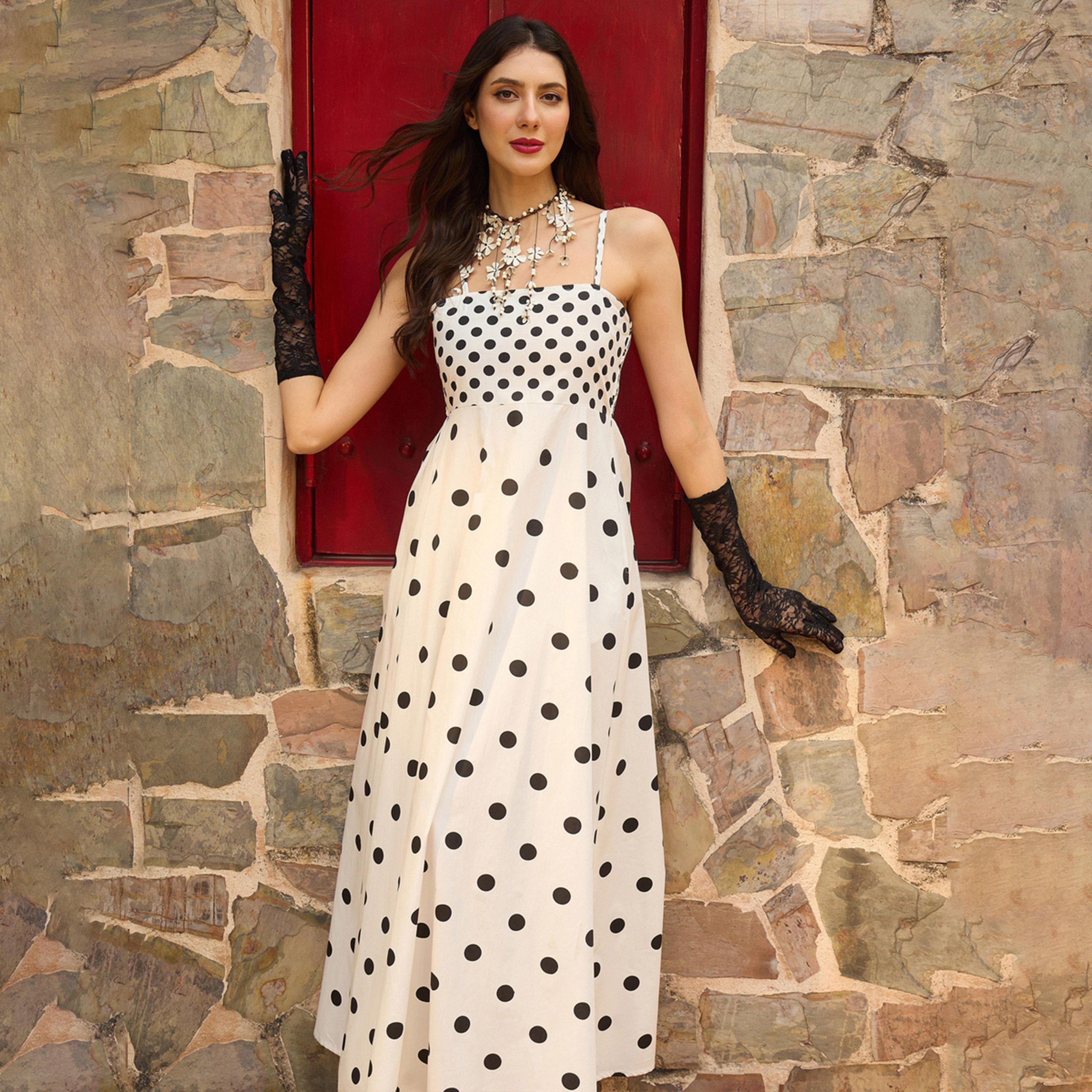 Sassafras X Styli White Polka Dot Strappy Maxi Dress-women-clothing-dresses-image-2