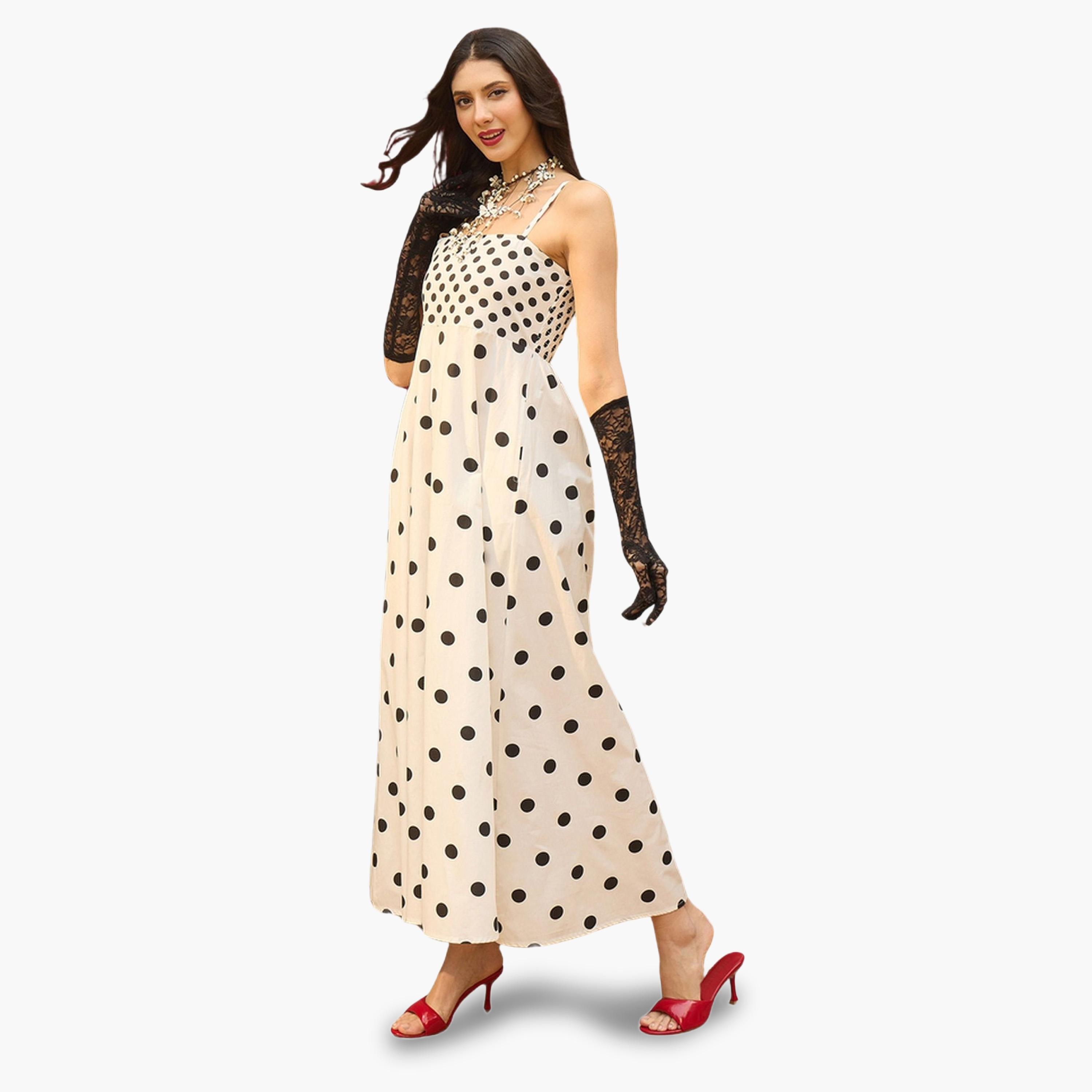 Sassafras X Styli White Polka Dot Strappy Maxi Dress-women-clothing-dresses-image-3