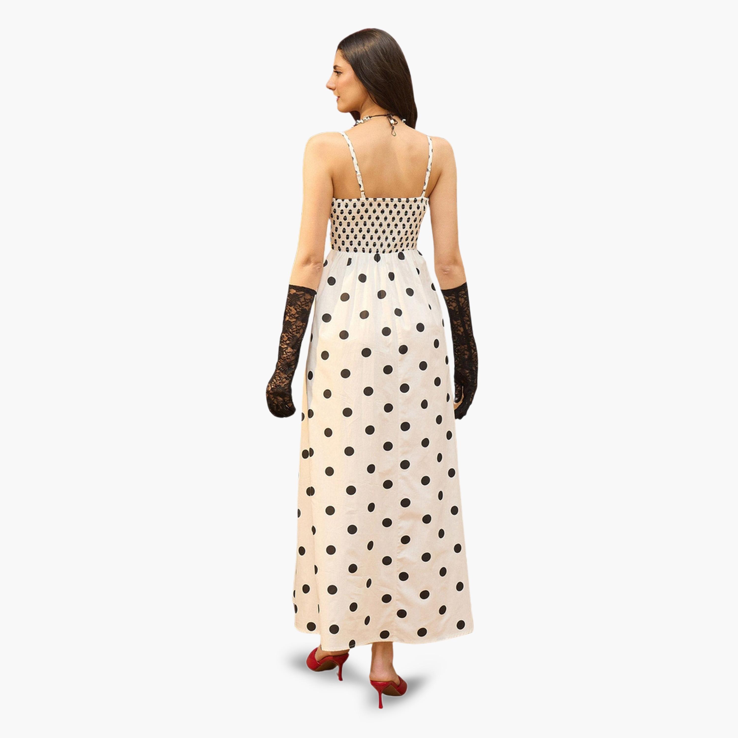 Sassafras X Styli White Polka Dot Strappy Maxi Dress-women-clothing-dresses-image-4