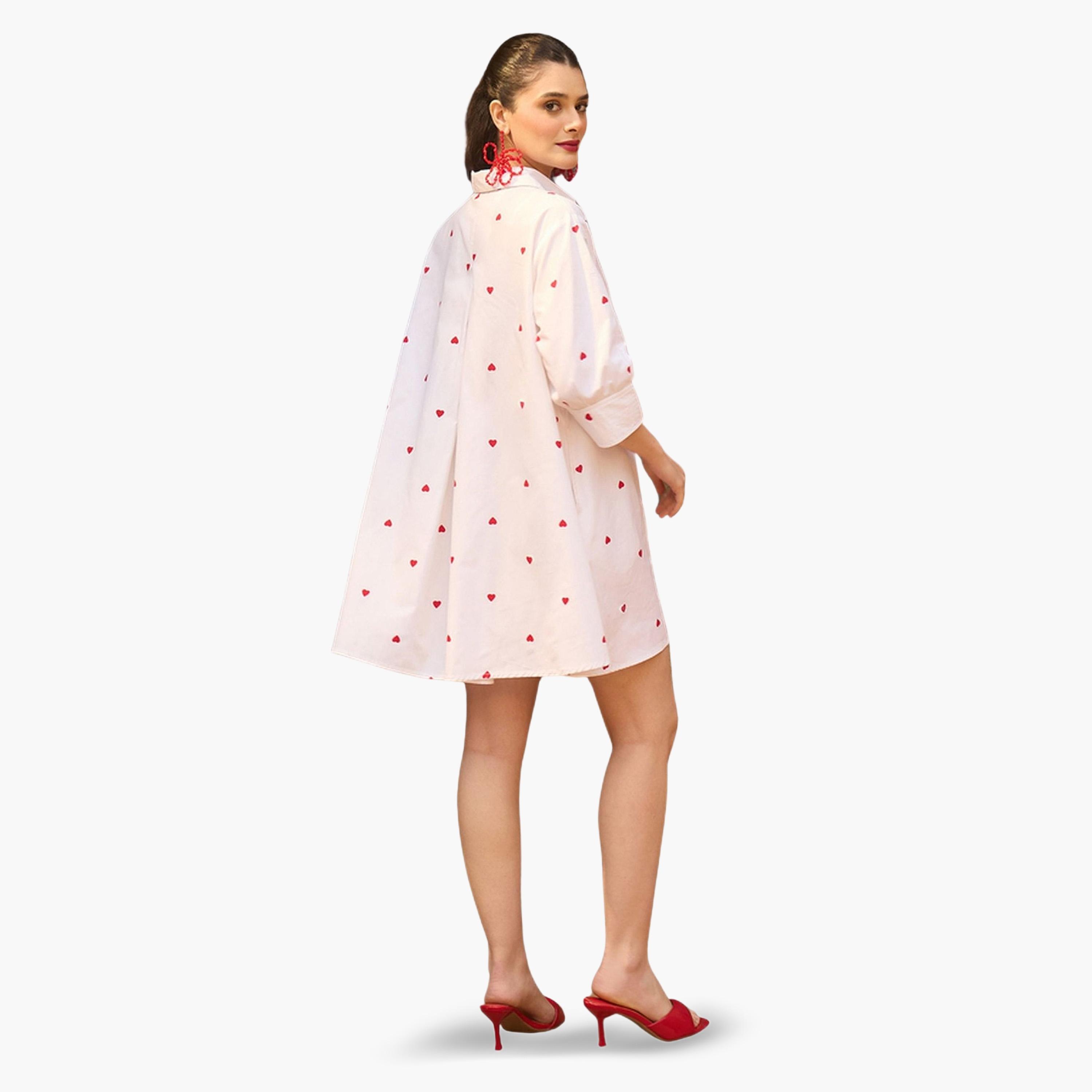 Sassafras X Styli White Heart Print Collar Neck Mini Dress-women-clothing-dresses-image-5
