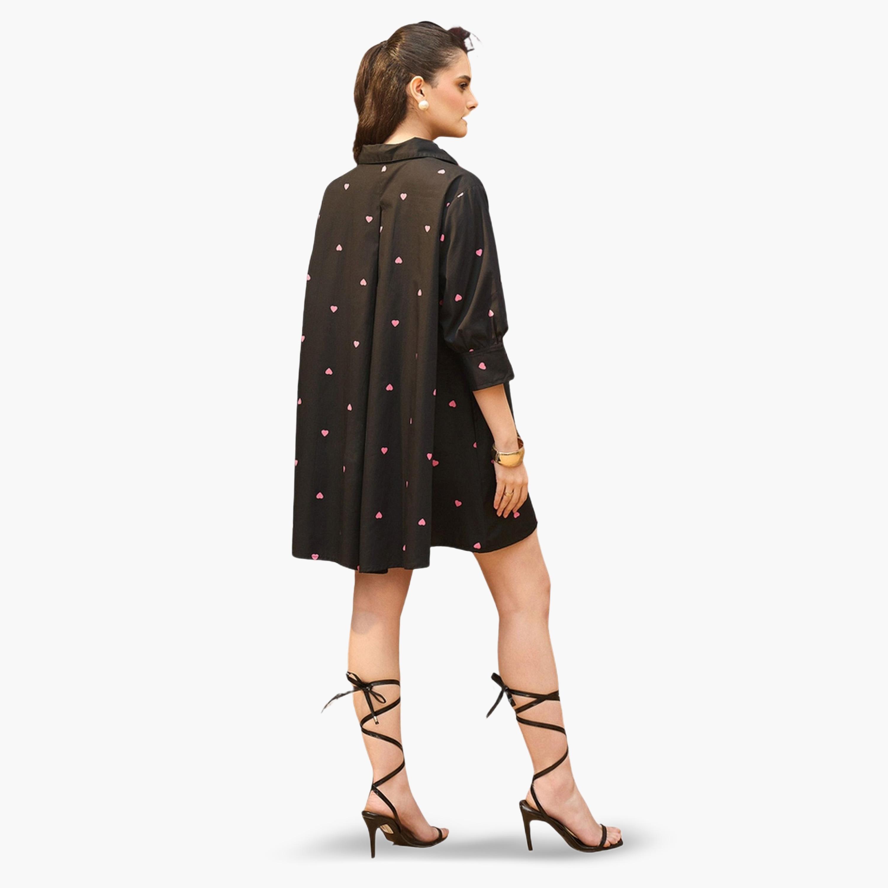 Sassafras X Styli Black Heart Print Collar Neck Mini Dress-women-clothing-dresses-image-5