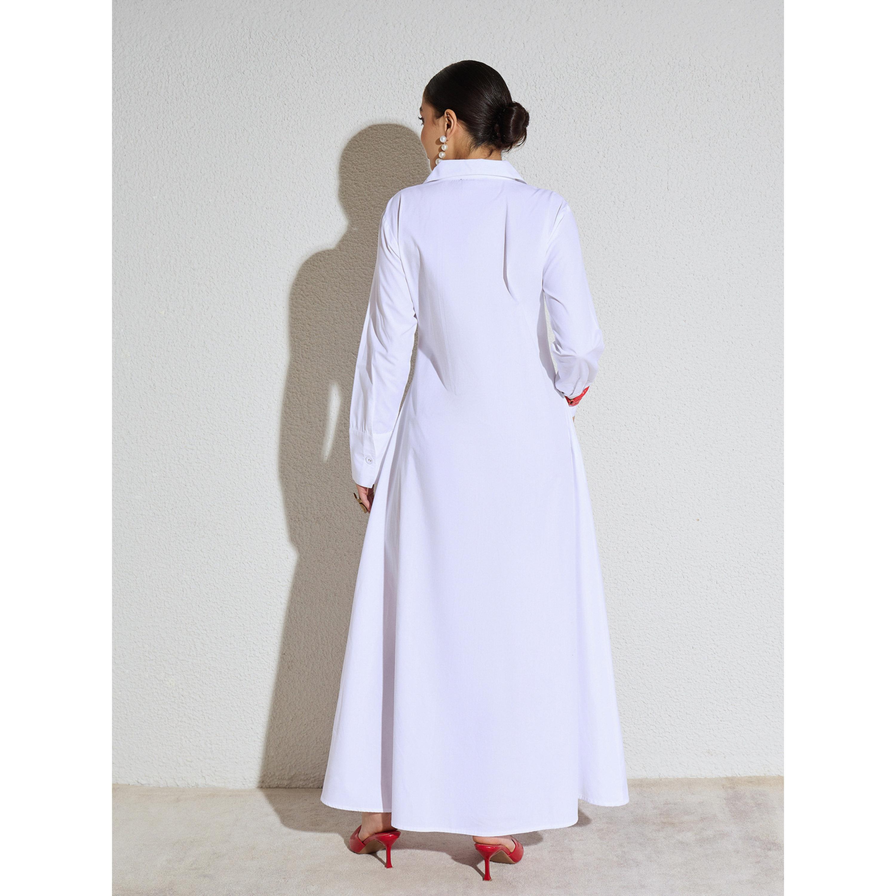 فستان طويل بوبلين بتفاصيل دانتيل مزينة أبيض-women-clothing-dresses-image-5