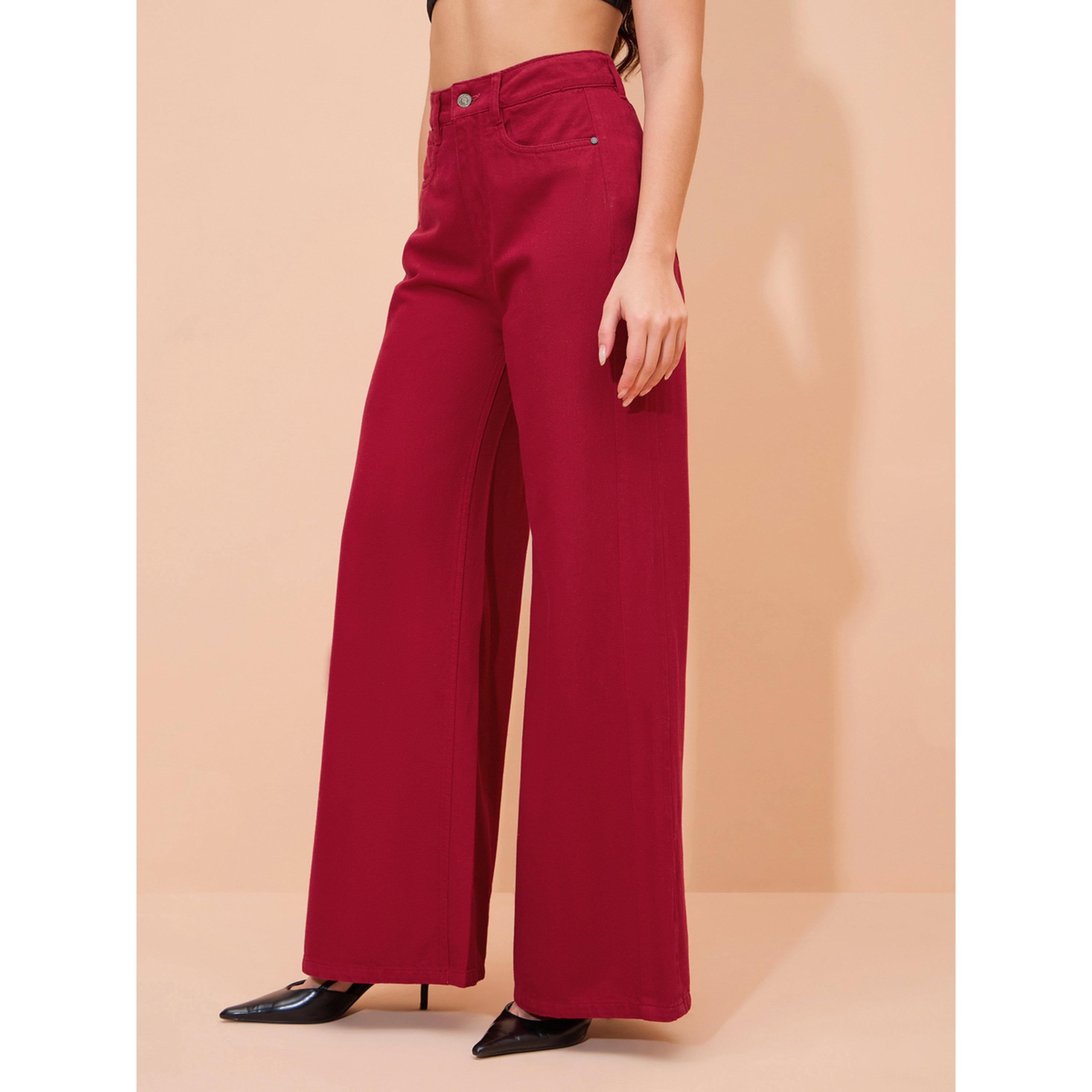 Sassafras X Styli Red Cotton Wide Leg Flared Jeans-women-clothing-bottoms-jeans-image-3