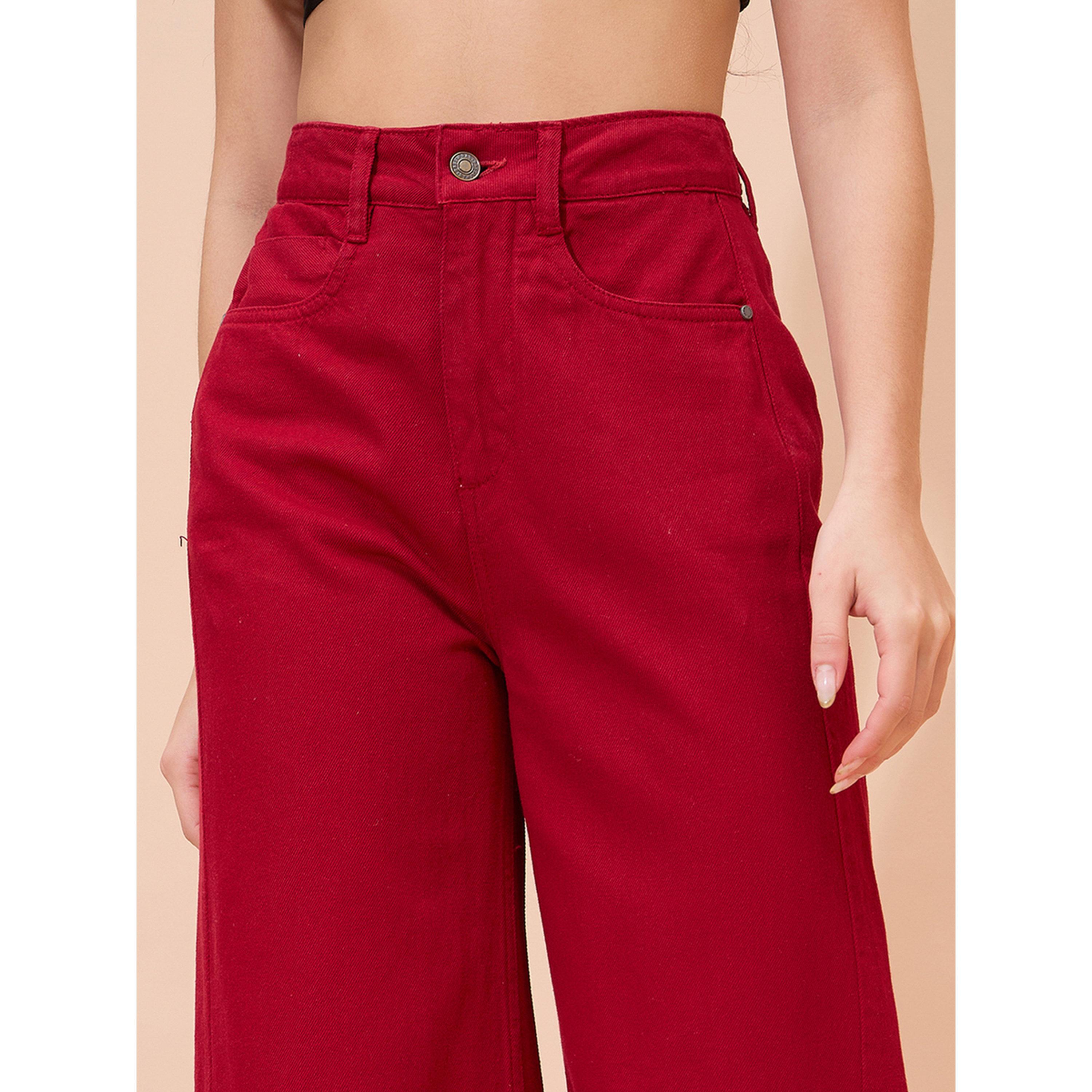 Sassafras X Styli Red Cotton Wide Leg Flared Jeans-women-clothing-bottoms-jeans-image-4