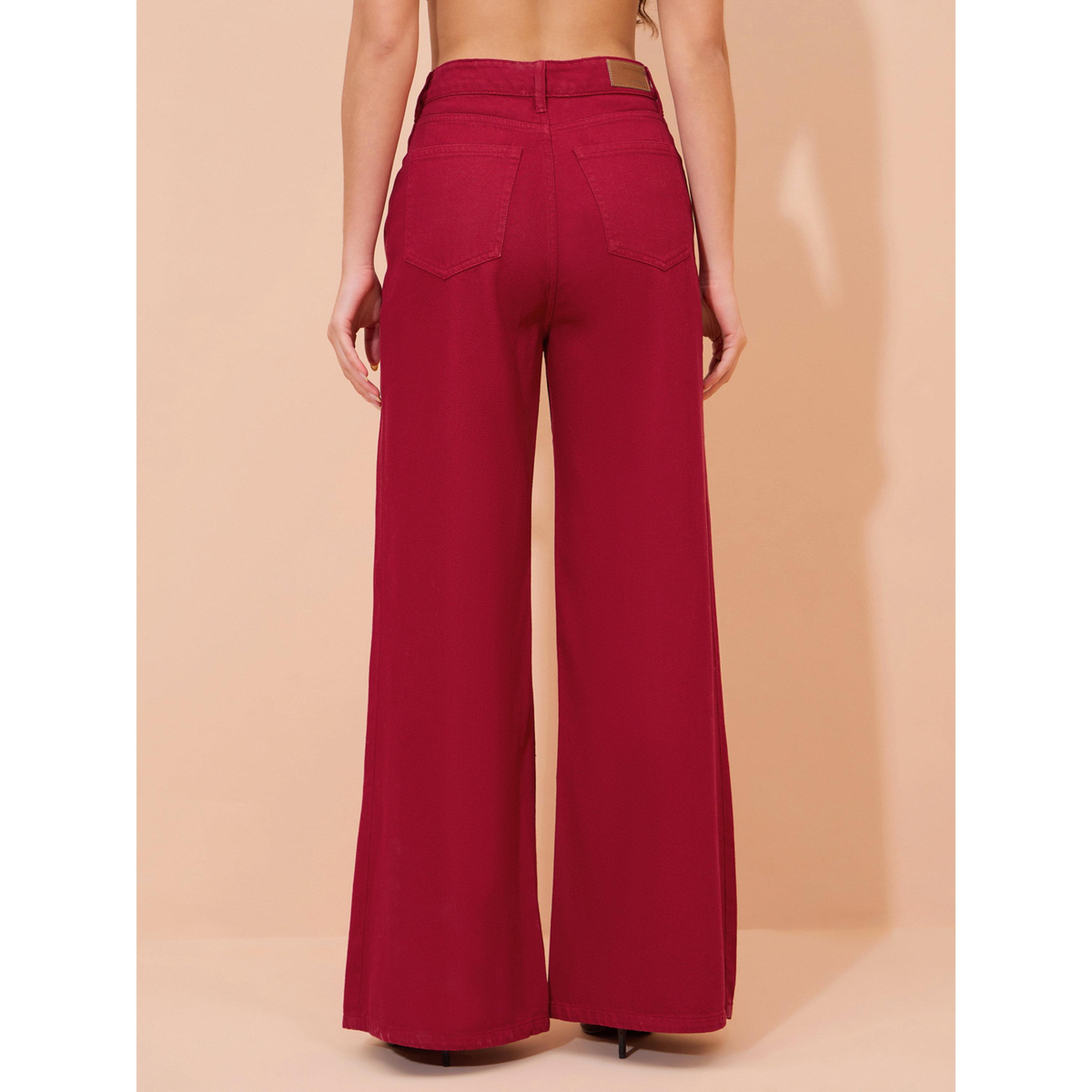Sassafras X Styli Red Cotton Wide Leg Flared Jeans-women-clothing-bottoms-jeans-image-5