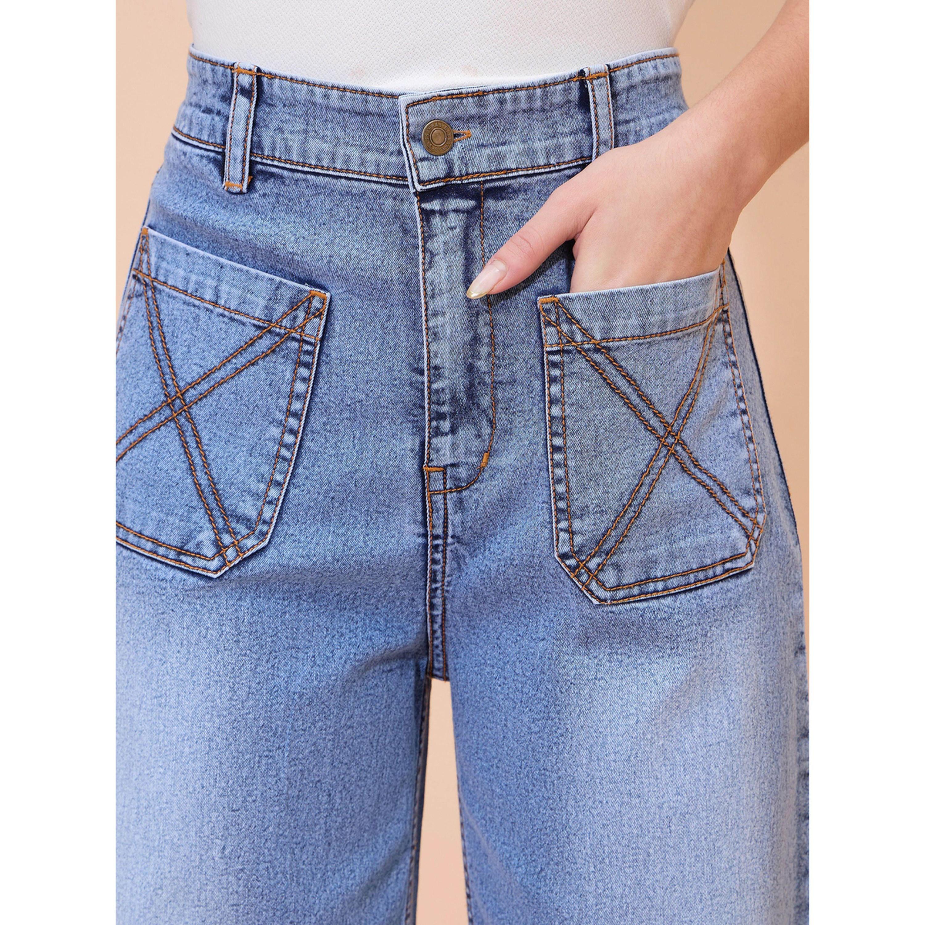 جينز بأرجل واسعة وجيوب أمامية وغسيل أسيد أزرق-women-clothing-bottoms-jeans-image-4