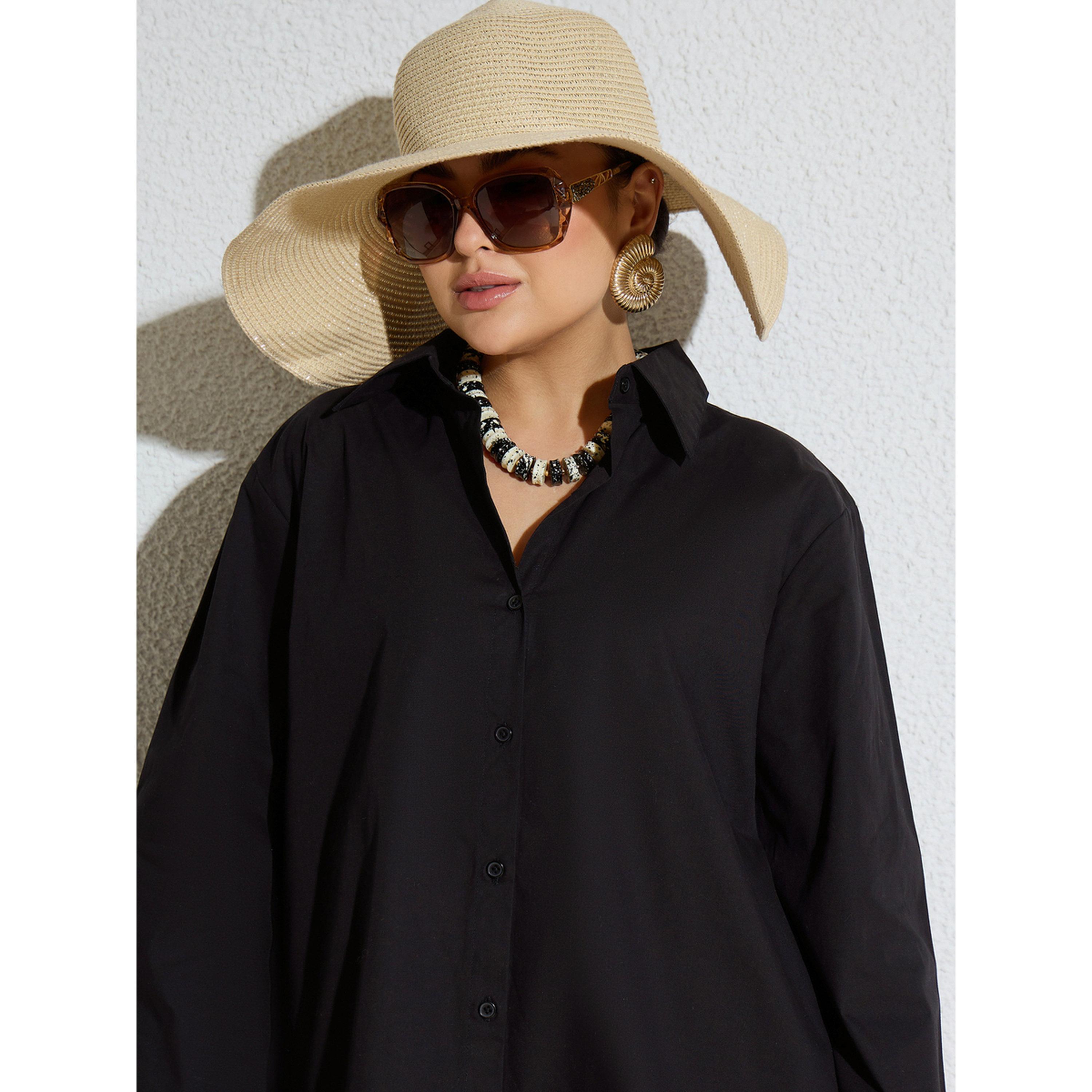 Sassafras X Styli Black Poplin Oversized Shirt and Mom Fit Pants Co-Ords-women-clothing-coordsets-image-4
