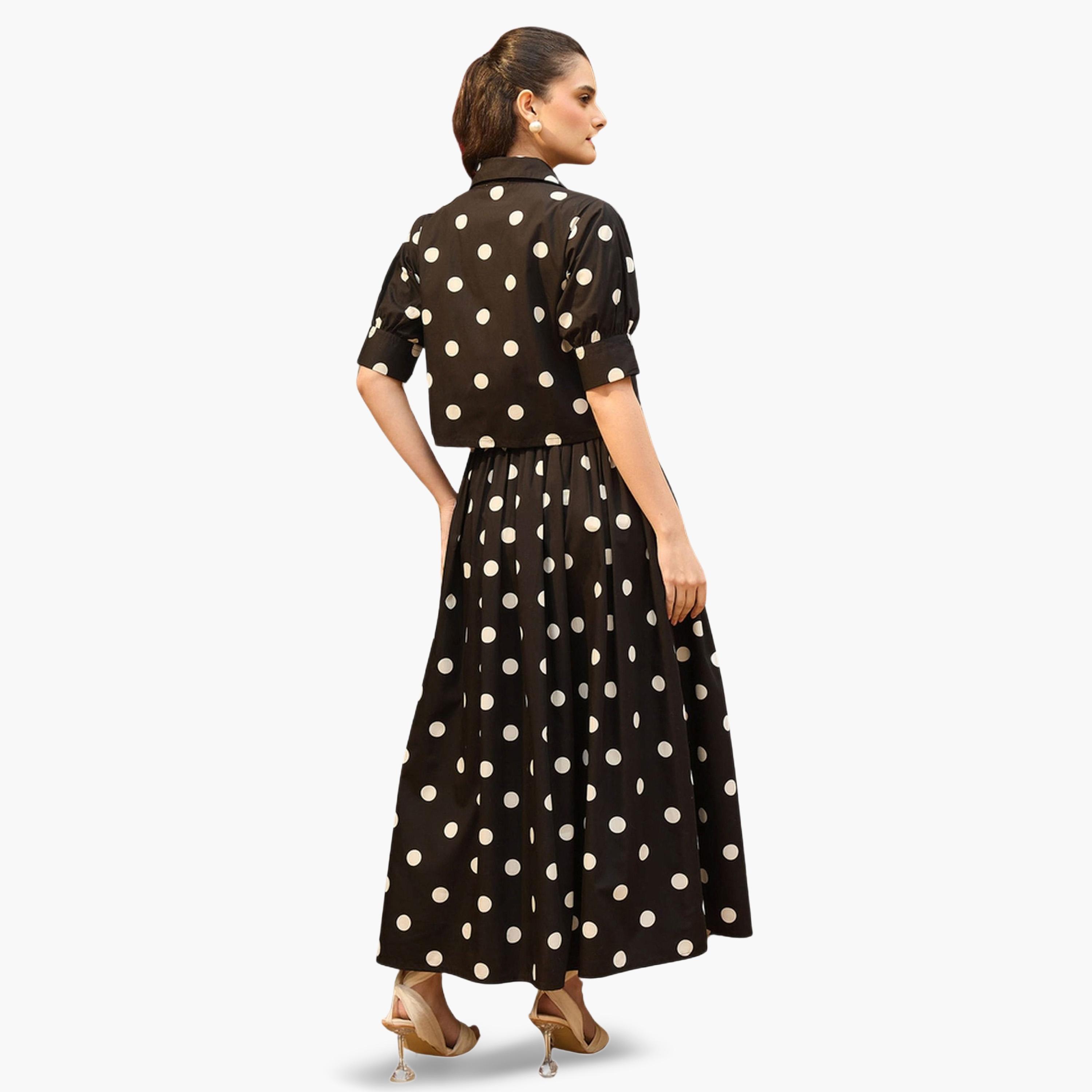 Sassafras X Styli Black Polka Dot Crop Shirt and Skirt Co-Ords-women-clothing-coordsets-image-6