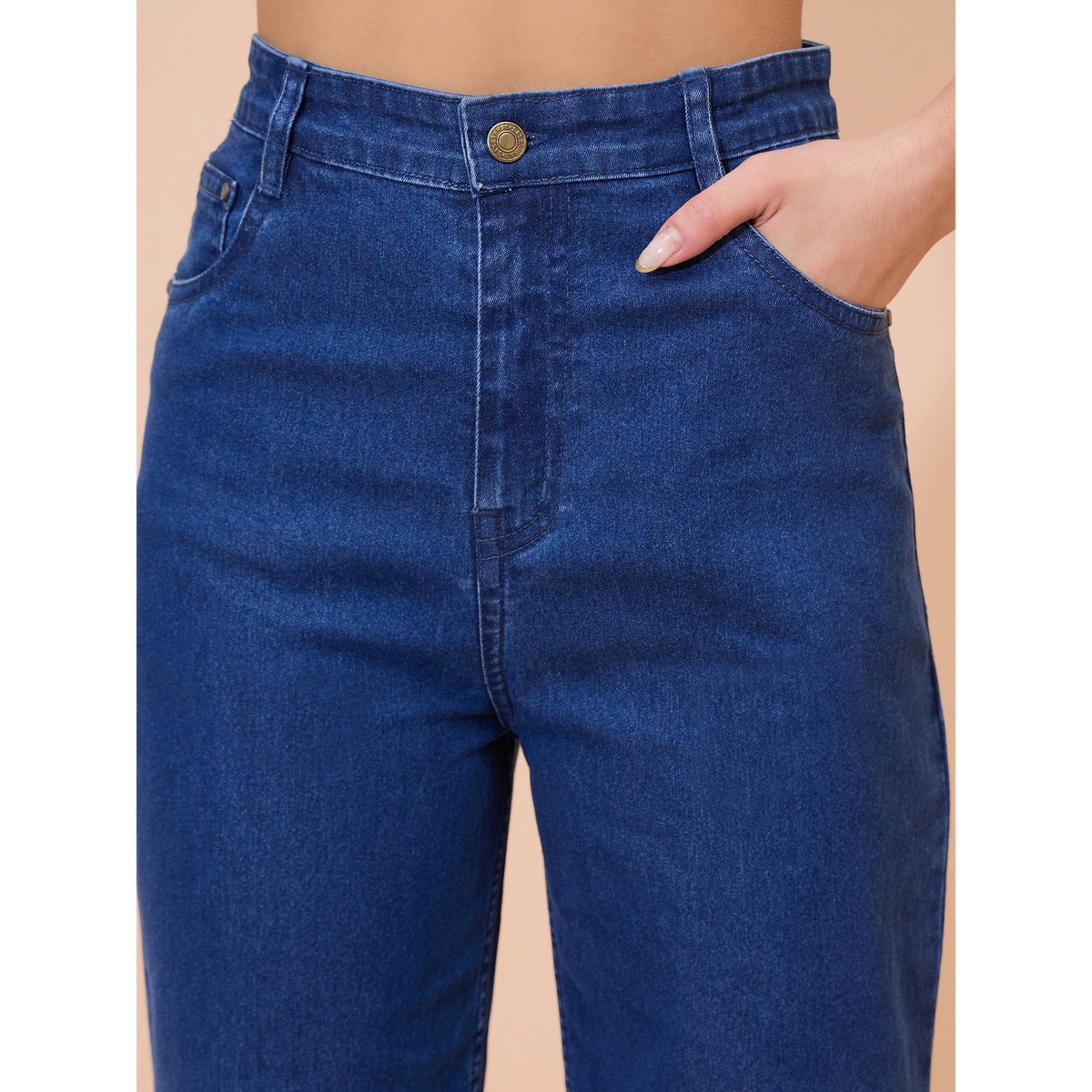 طقم منسق من جينز وبلوزة تيوب دنيم بيبلم كحلي-women-clothing-coordsets-image-5
