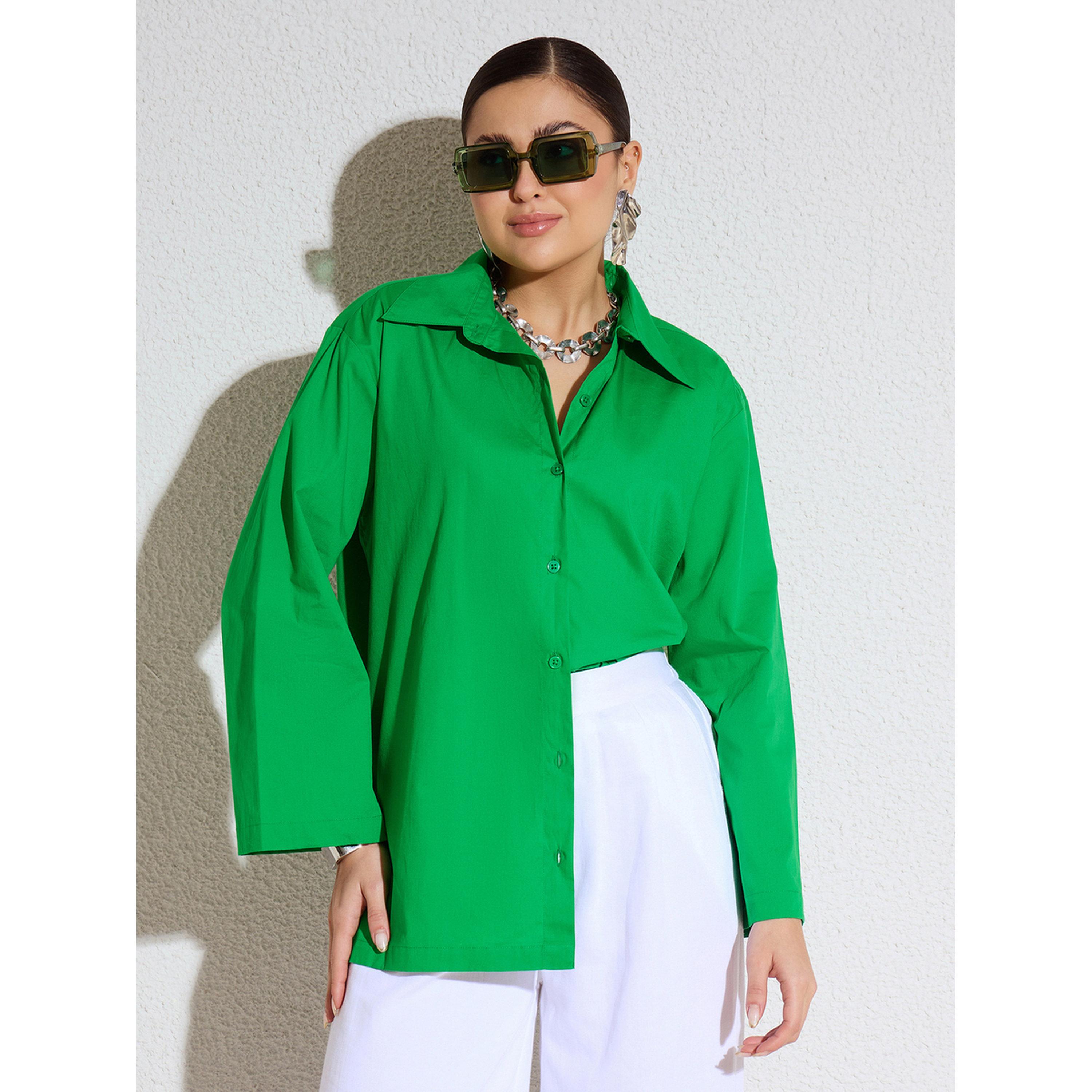 Sassafras X Styli Green Poplin Long Sleeves Oversized Shirt-women-clothing-shirtsandblouses-shirts-image-1