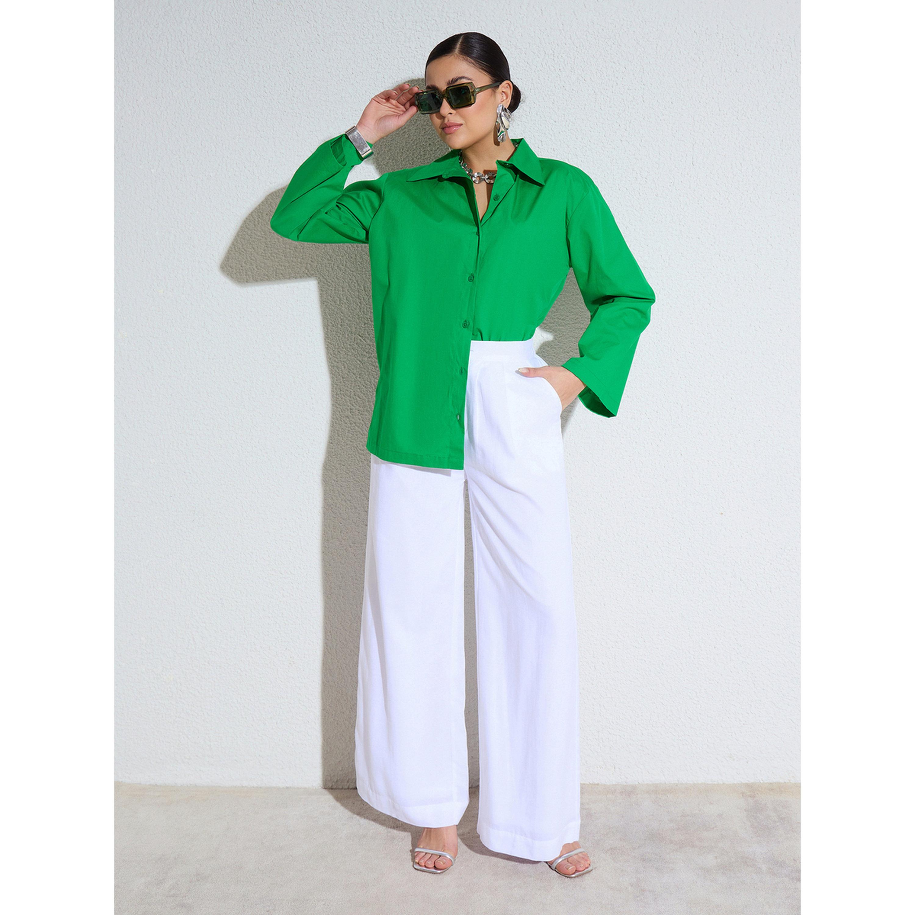 بلوزة بوبلين واسعة بأكمام طويلة أخضر-women-clothing-shirtsandblouses-shirts-image-2