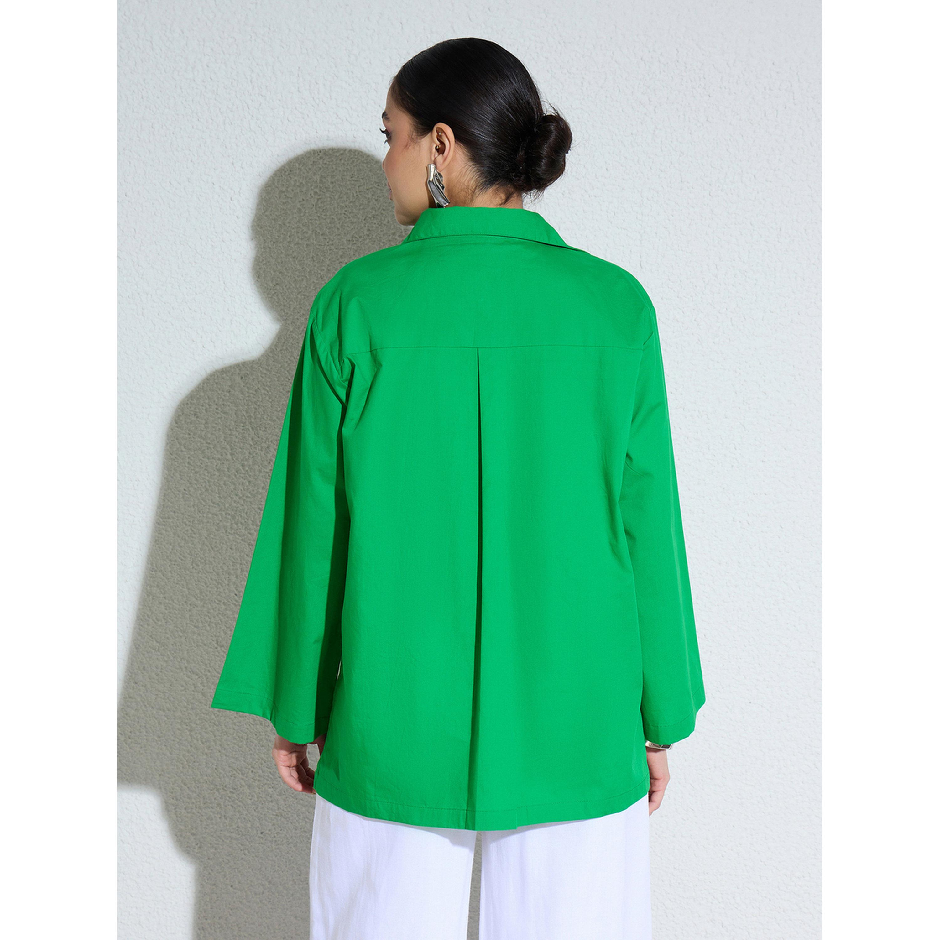 Sassafras X Styli Green Poplin Long Sleeves Oversized Shirt-women-clothing-shirtsandblouses-shirts-image-5