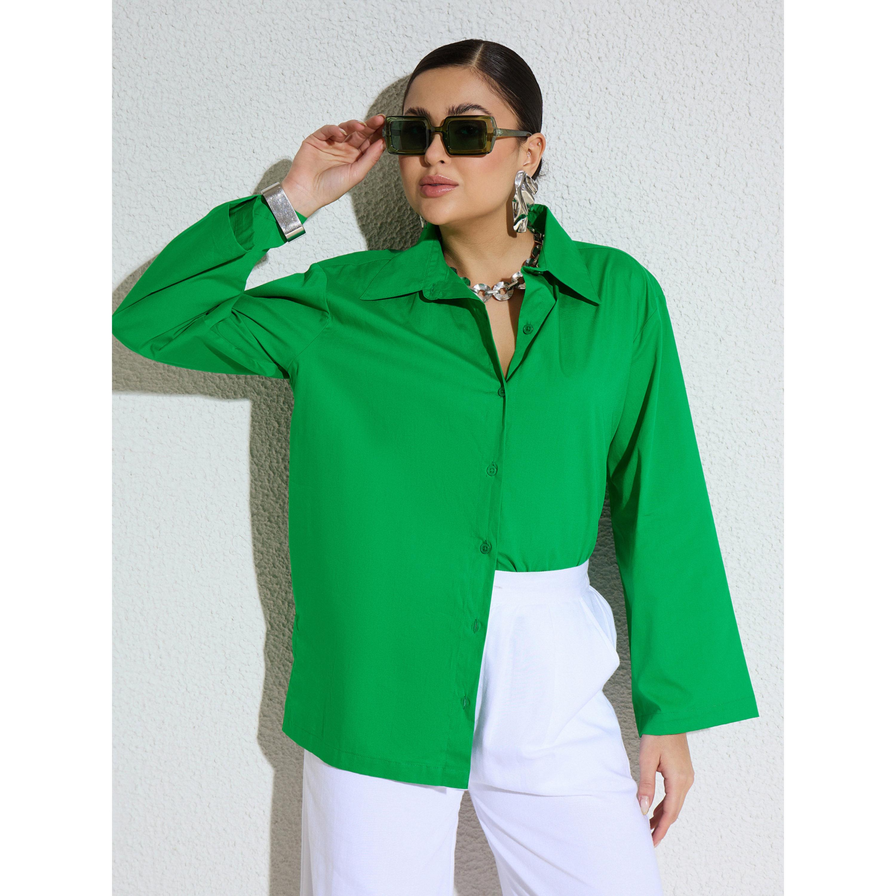 Sassafras X Styli Green Poplin Long Sleeves Oversized Shirt-women-clothing-shirtsandblouses-shirts-image-6