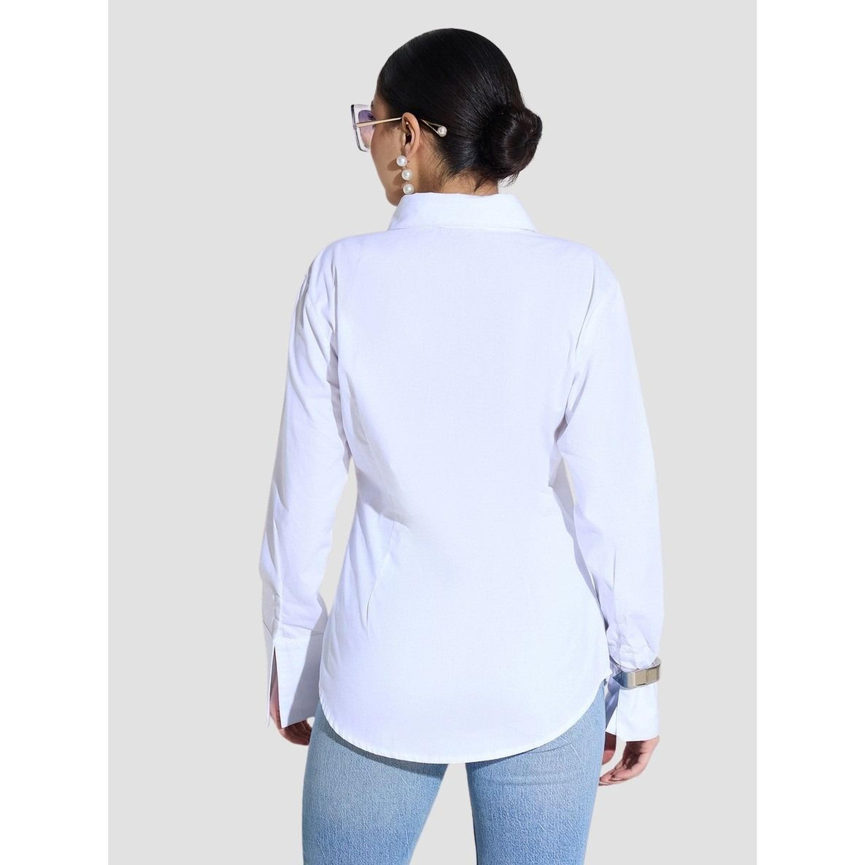 بلوزة قصة ضيقة بتفاصيل دانتيل مزينة أبيض-women-clothing-shirtsandblouses-shirts-image-5