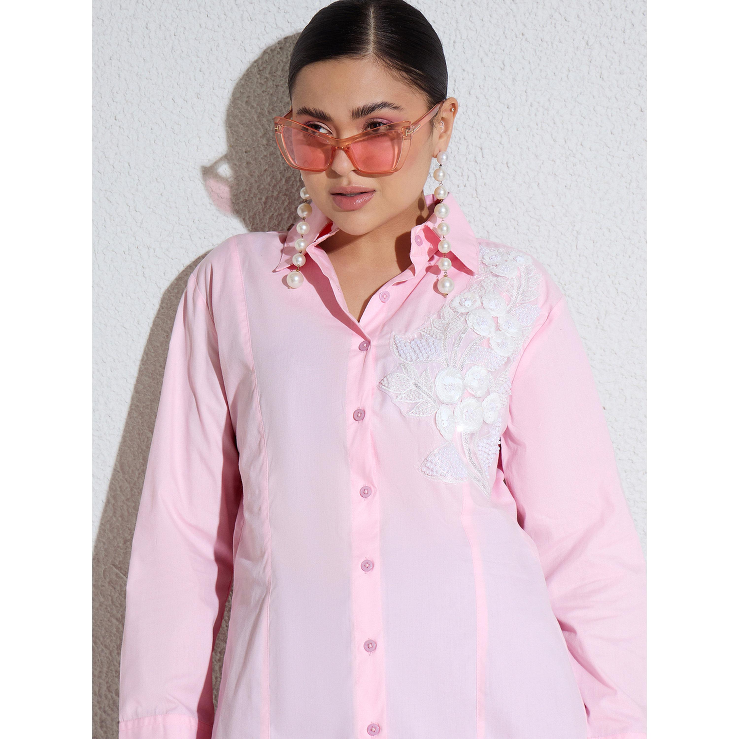 بلوزة قصة ضيقة بتفاصيل دانتيل مزينة وردي-women-clothing-shirtsandblouses-shirts-image-4