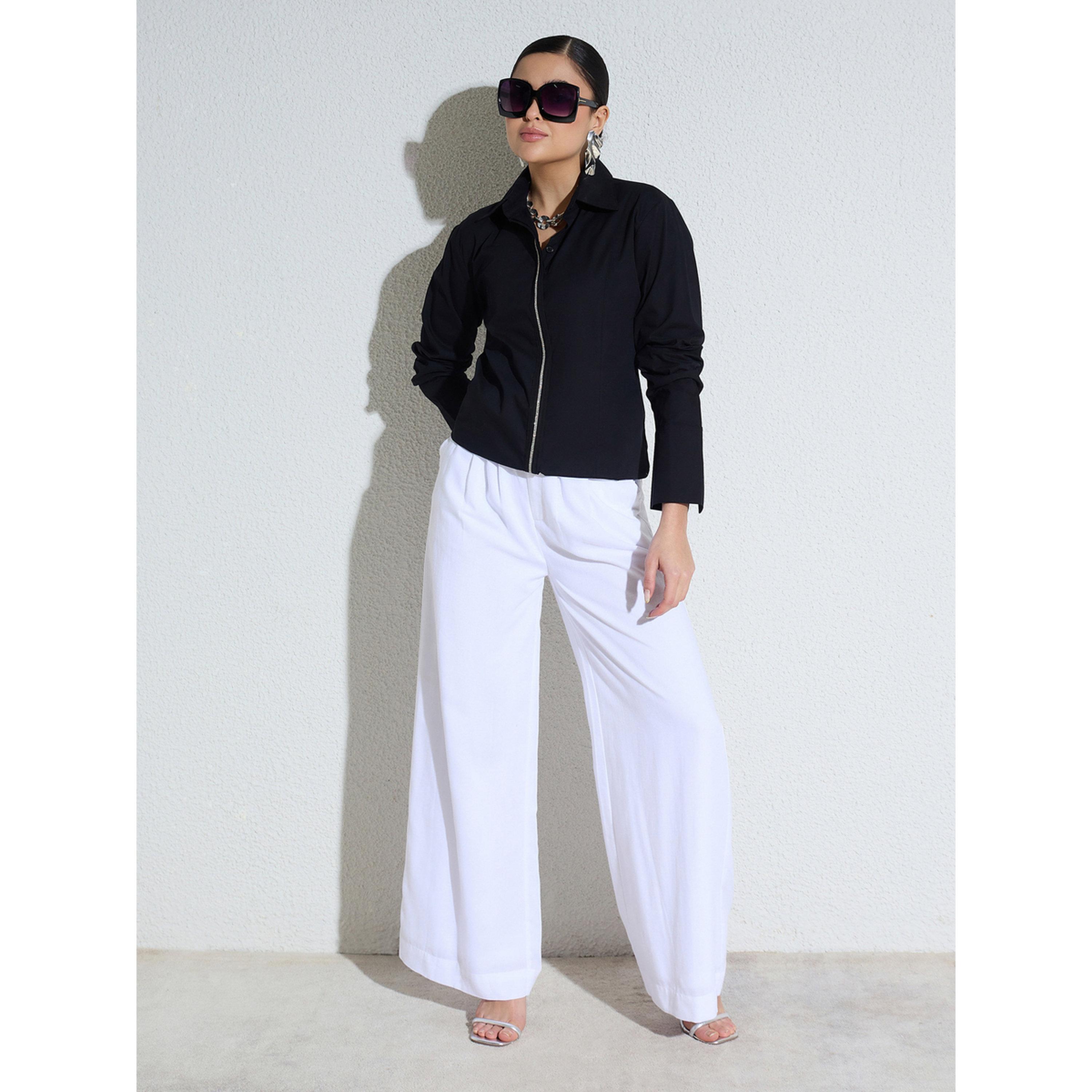 بلوزة قصة ضيقة بفتحة أزرار مزينة أسود-women-clothing-shirtsandblouses-shirts-image-2