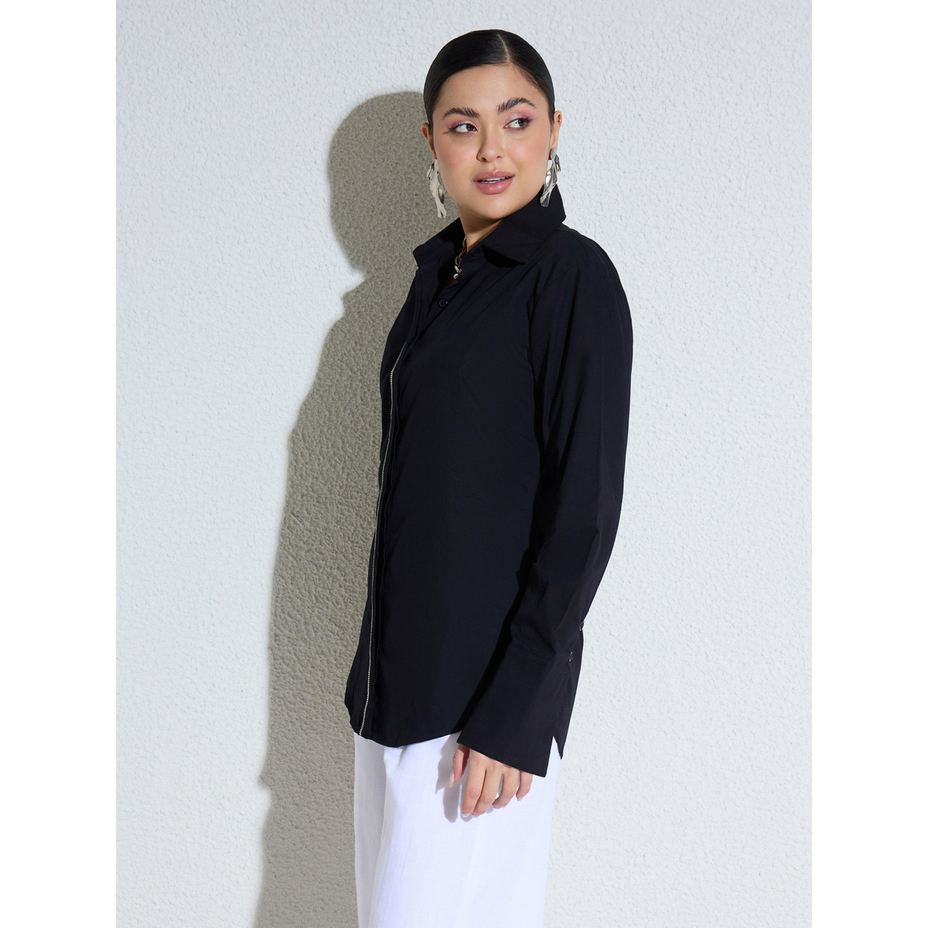 بلوزة قصة ضيقة بفتحة أزرار مزينة أسود-women-clothing-shirtsandblouses-shirts-image-3
