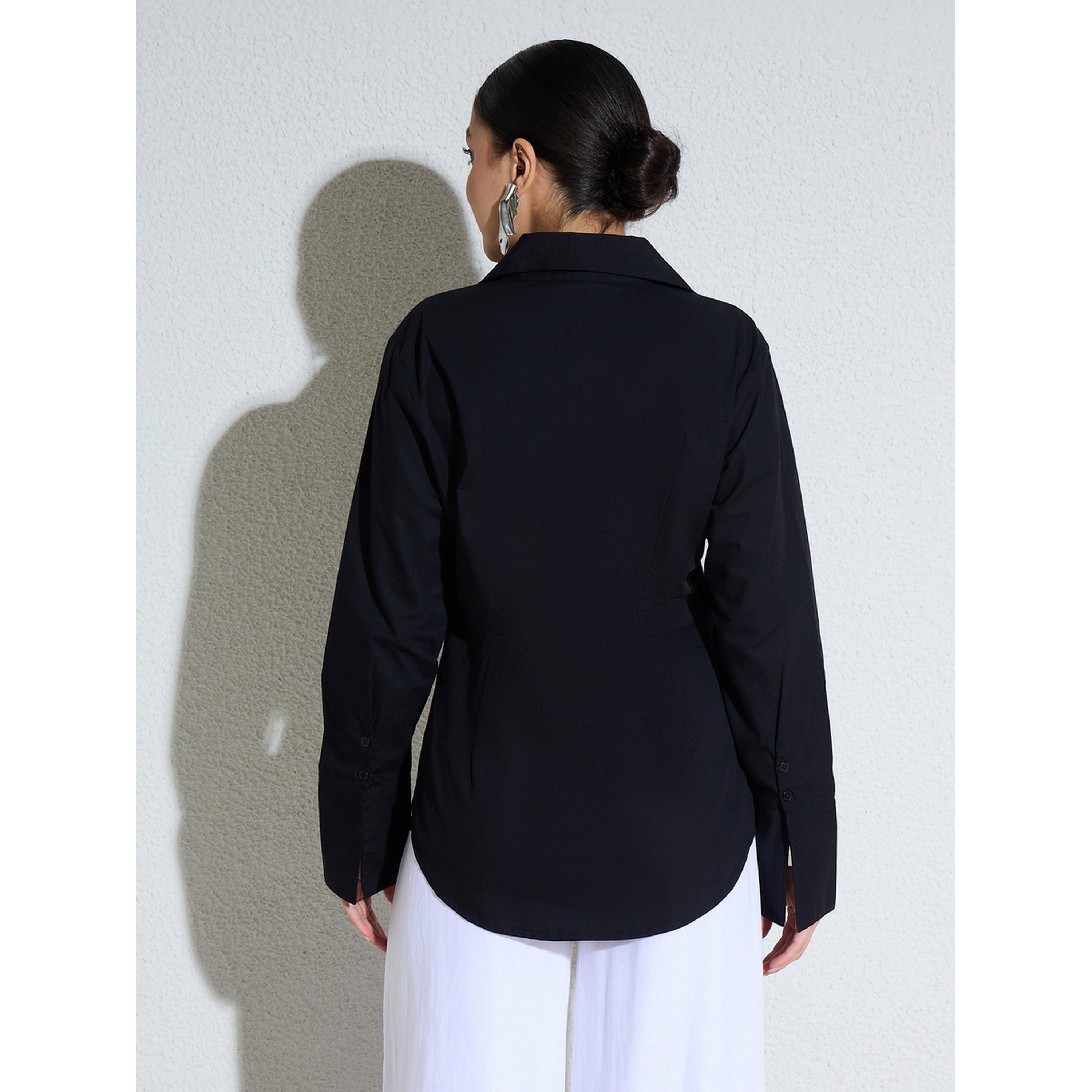 بلوزة قصة ضيقة بفتحة أزرار مزينة أسود-women-clothing-shirtsandblouses-shirts-image-5
