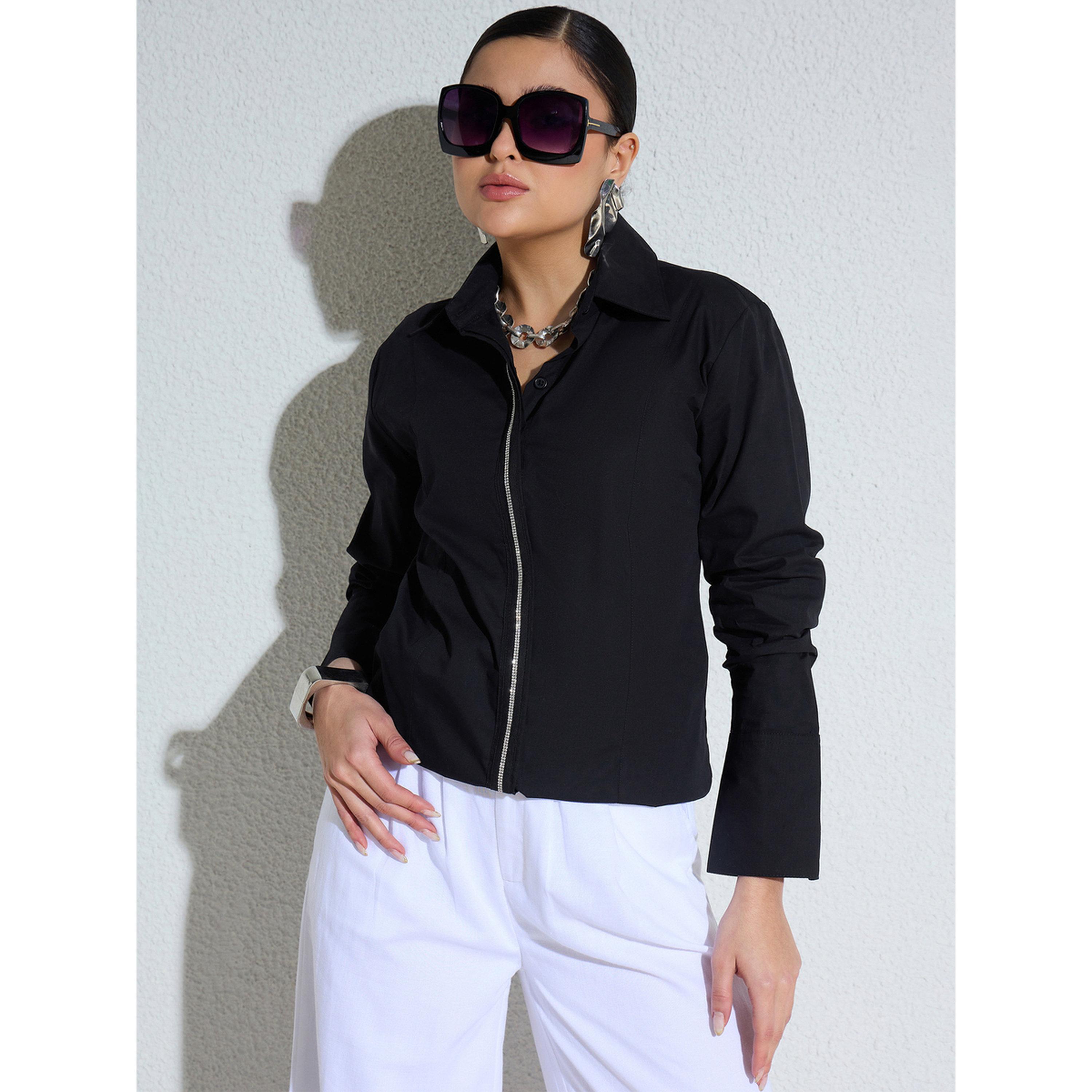 Sassafras X Styli Black Embellished Placket Slim Fit Shirt-women-clothing-shirtsandblouses-shirts-image-6